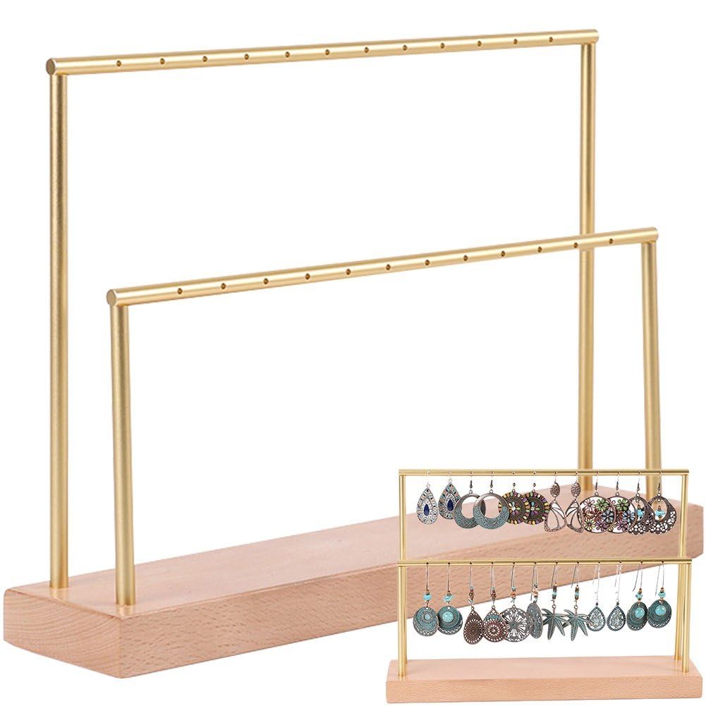 イヤリングホルダー イヤリングディスプレイスタンド ペンダント 2層 スタンド 木製 ベース 胡桃木 卓..