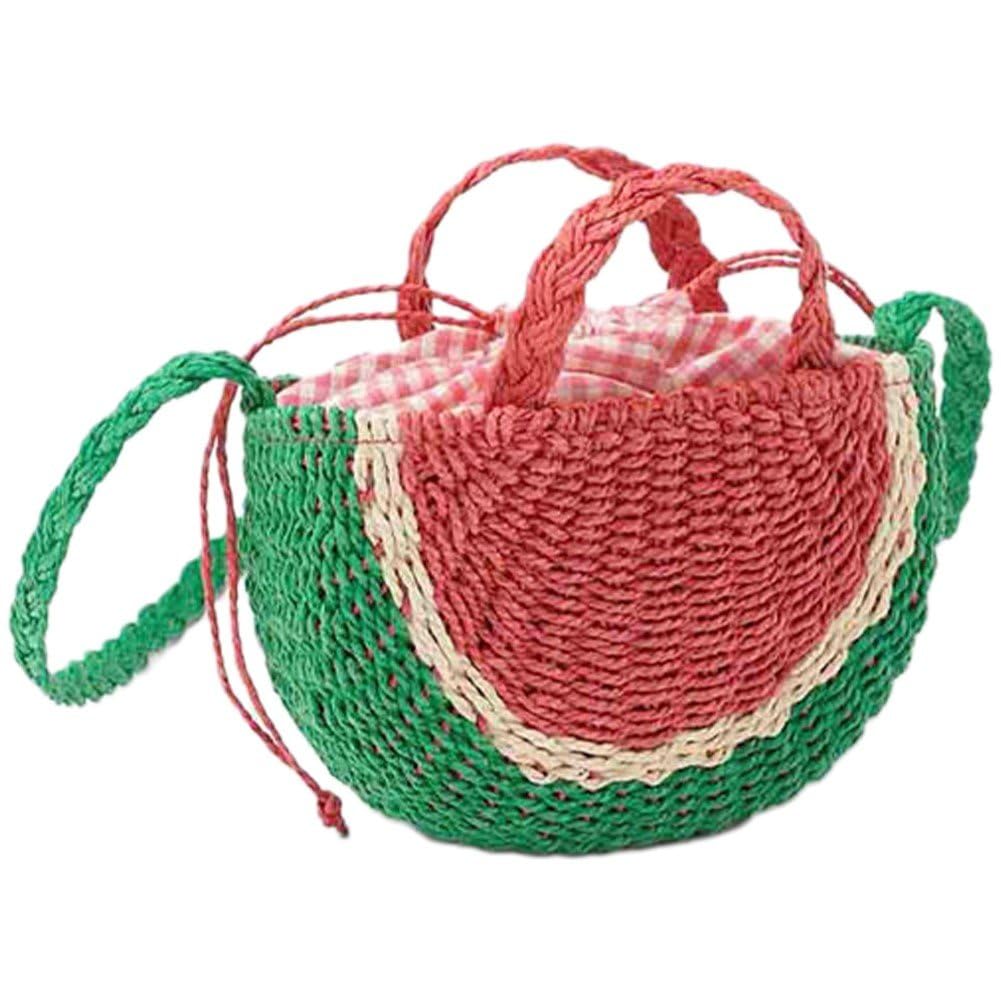 クロスボディバッグ かわいい スイカ型 トートバッグ わら 織りバッグ ショルダーバッグ ビーチバッグ ..