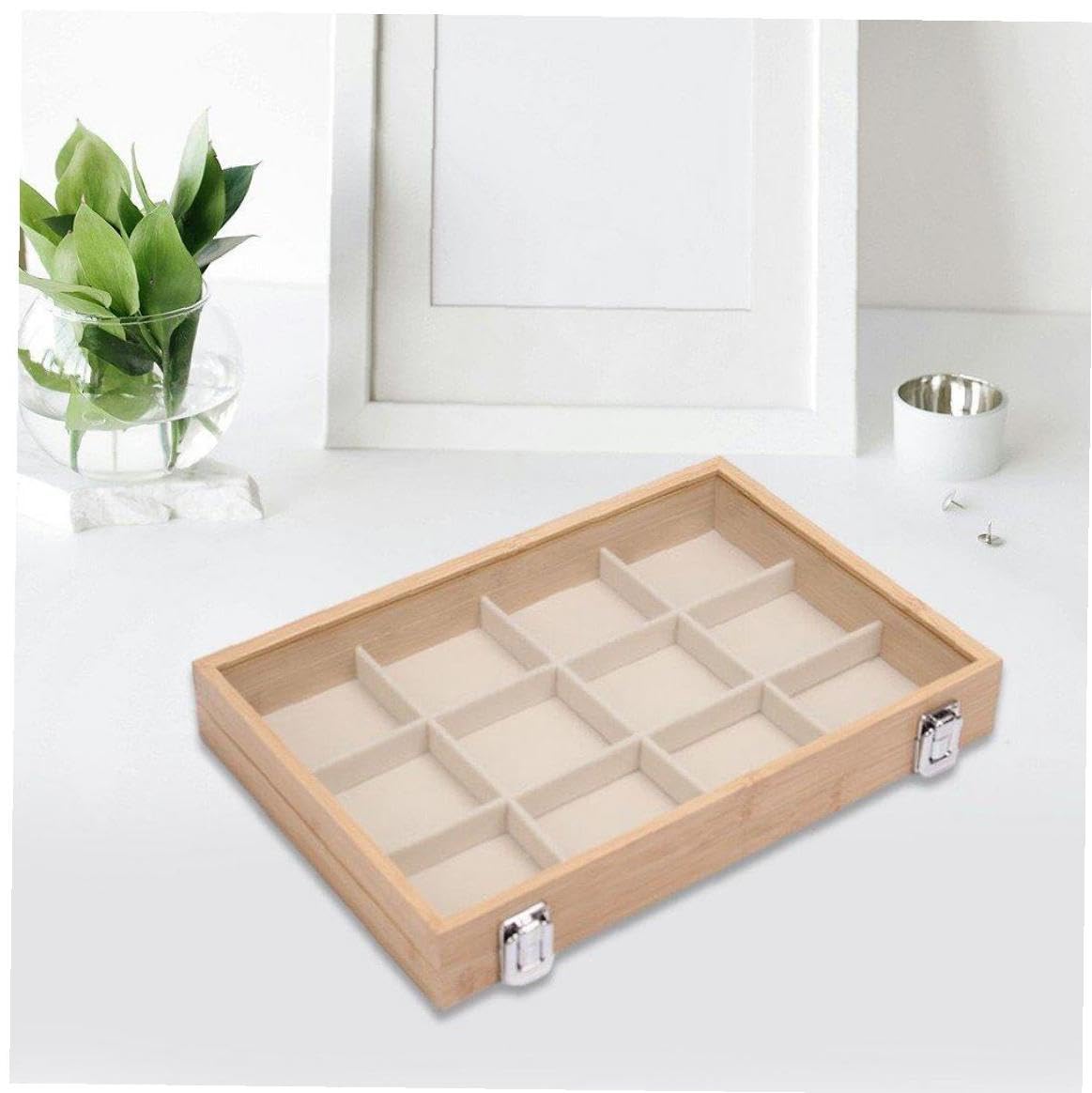 ジュエリーボックス ジュエリーケース ベルベット 収納ホルダー ガラスの蓋付き 宝石 イヤリング オー..