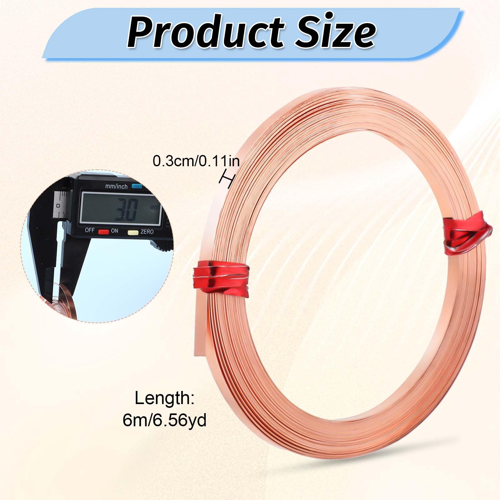 19.7フィート 32ゲージ フラット銅線、3mm幅真鍮ベゼルワイヤー フラット未メッキ純銅ストリップ ベゼ..