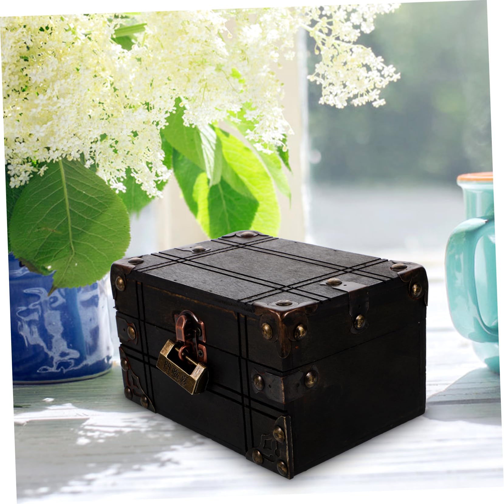 ヴィンテージ木製宝箱 記念品ボックス ジュエリー小物や海賊パーティーの記念品用 ユニークなデザイン 映画の小道具や家の装飾に