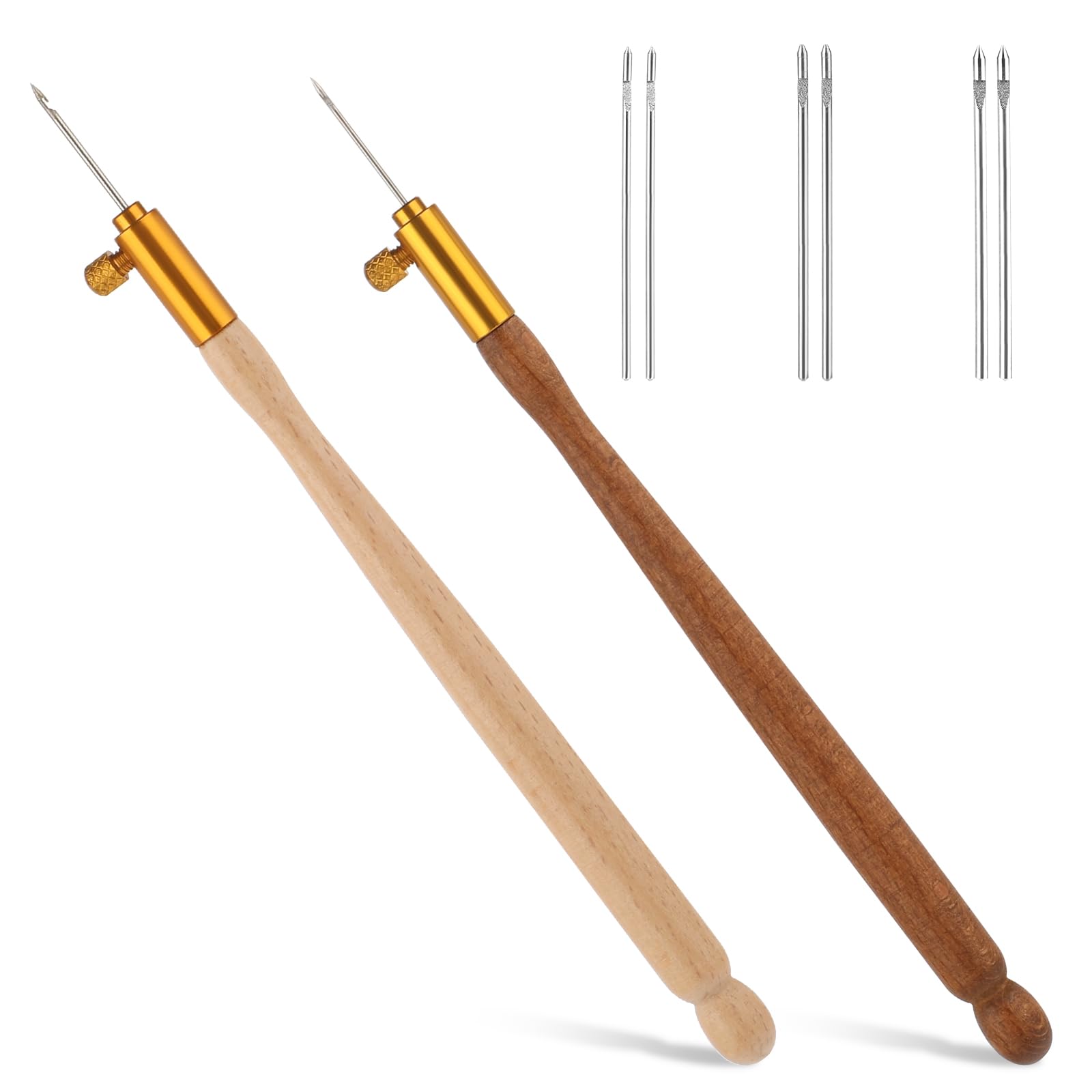 タンブールフックキット2個刺繍かぎ針フック木製ハンドルタンブール刺繍キットフレンチドラムフック6本..