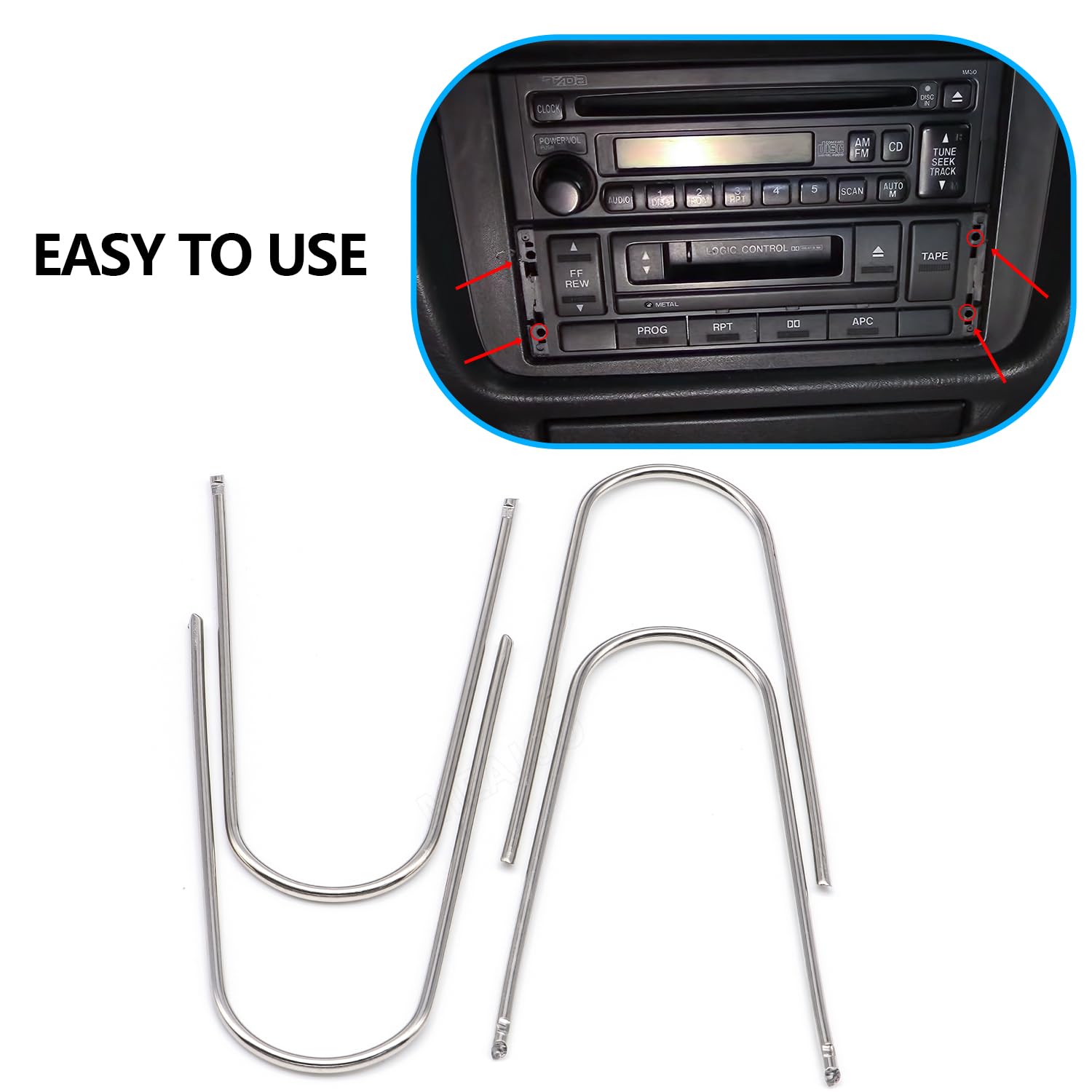 4個 字型カーラジオ取り外しツール ステンレススチール 自動車用ラジオ取り外しツール ほとんどのカー..