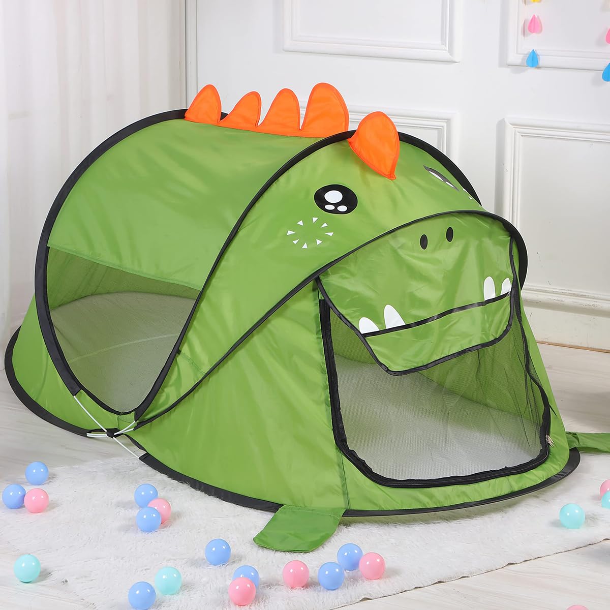 キッズテント 子供用テント 折りたたみ 恐竜の形 サメの形 ポップアップ キッズプレイハウス プレイテント テントハウス 屋内外 秘密基地 Kids Play Tent キャンプ/海/砂浜/プール お花見/釣り お誕生日 男の子 女の子 プレゼント (恐竜)