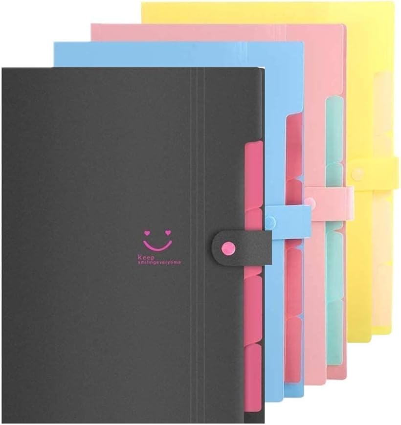 4本セット カラー ドキュメントファイル 書類収納ボックス 5ポケット ケース A4 スナップ式 防水 ポケ..