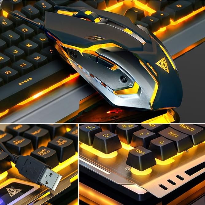 ゲーミングキーボード マウスセッ ハニカムデザイン マウス 軽量プログラム可能 角度調節可能 有線 Nキーロールオーバー 青軸 LEDバックライト USB 耐久性 静音 マウスパッド