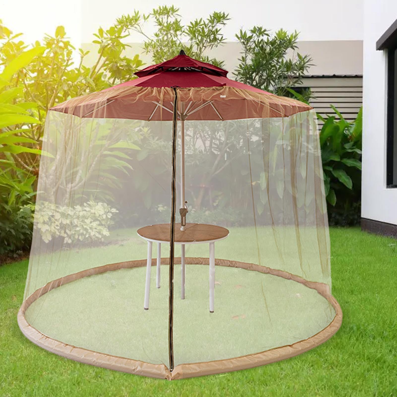 パティオ傘ネットワーク|エクステリア傘抗マニュアメッシュ| 9.8 x 7.6フィートの庭、バルコニー、パテ..