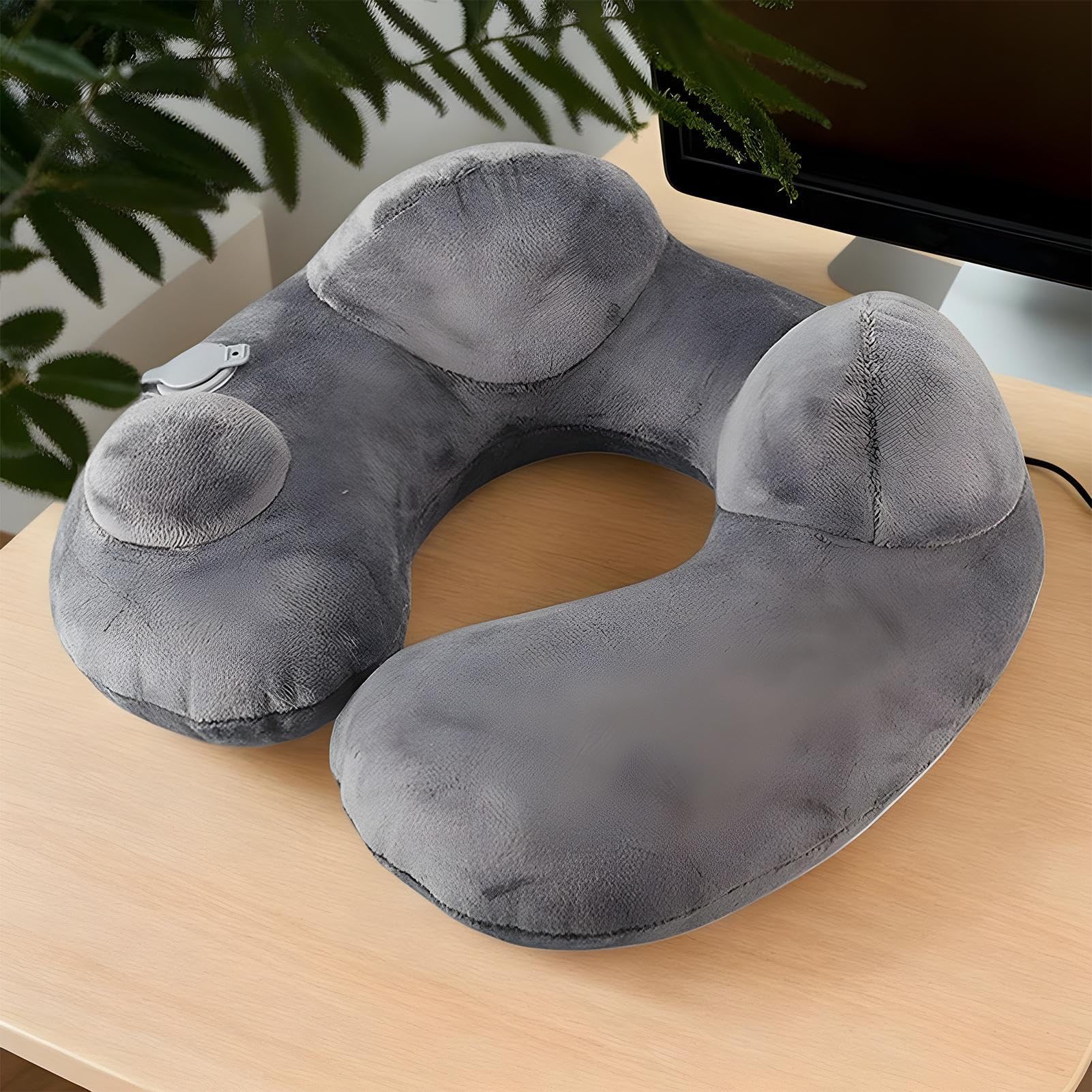 旅行用空気注入式ネックピロー - ブローアップ飛行機ヘッドレストクッション | ポータブルトラベルピロー 収納ポーチ付き 車 列車 キャンプ クルーズ バックパッキング 長距離フライト ロードトリップ昼寝サポート