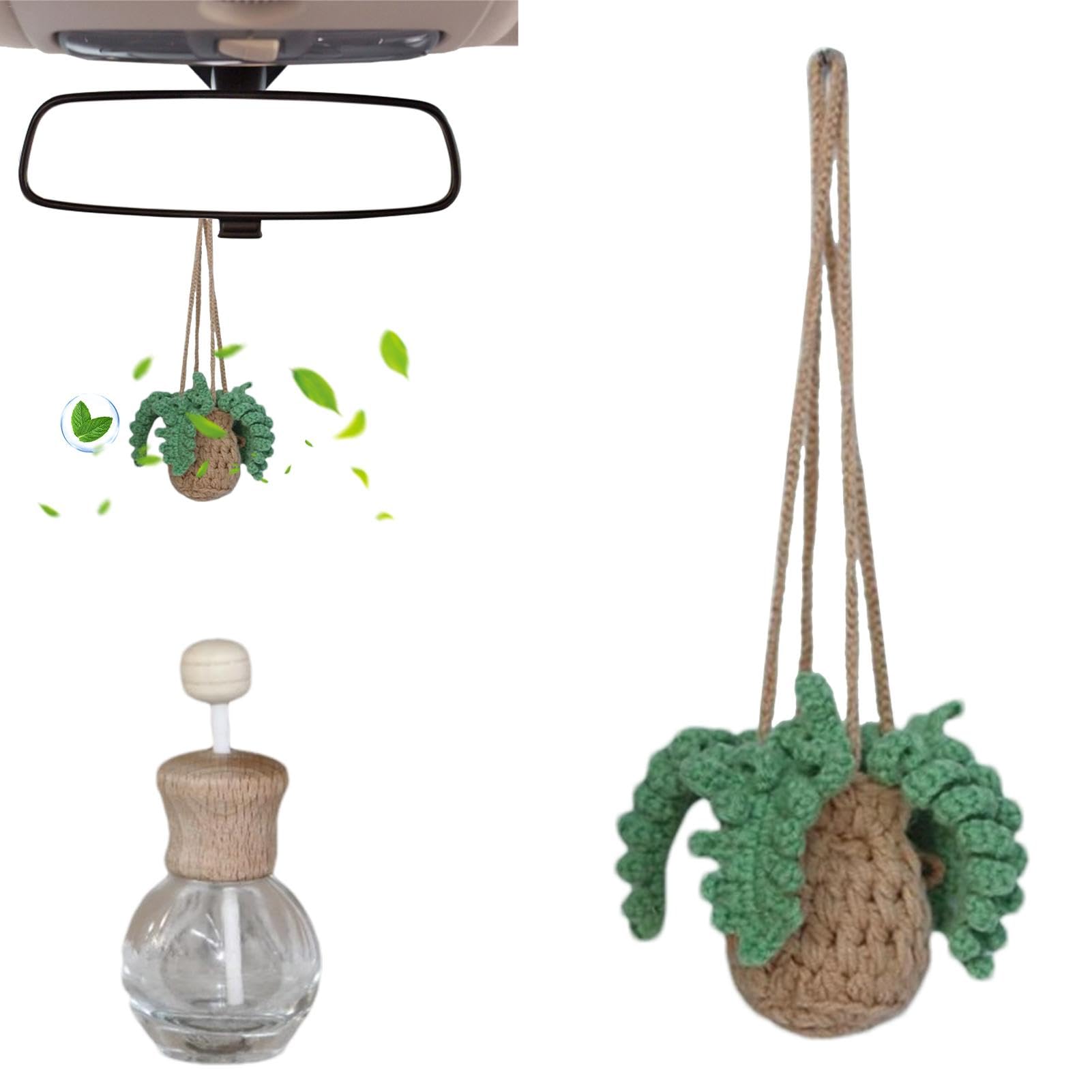 かぎ針編みの車用芳香剤 | 車用ディフューザーボトル かぎ針編み 植物用芳香剤 かわいい香りの車の装飾 かぎ針編み 植物芳香剤 ペンダント オイルディフューザー 家庭用