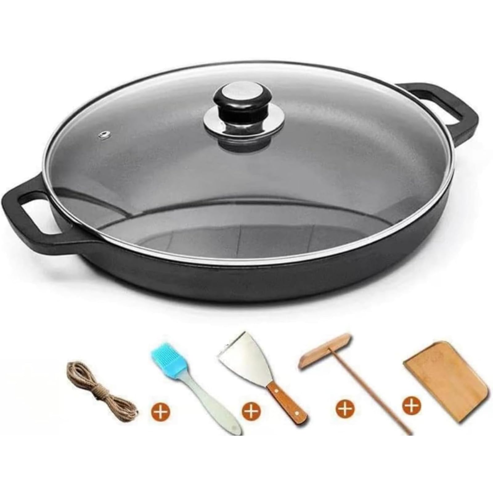 フライパン鋳鉄厚揚げピクニックフライ餃子業務用ツインラウンドパンスキレット ケー肉オールインワン ..