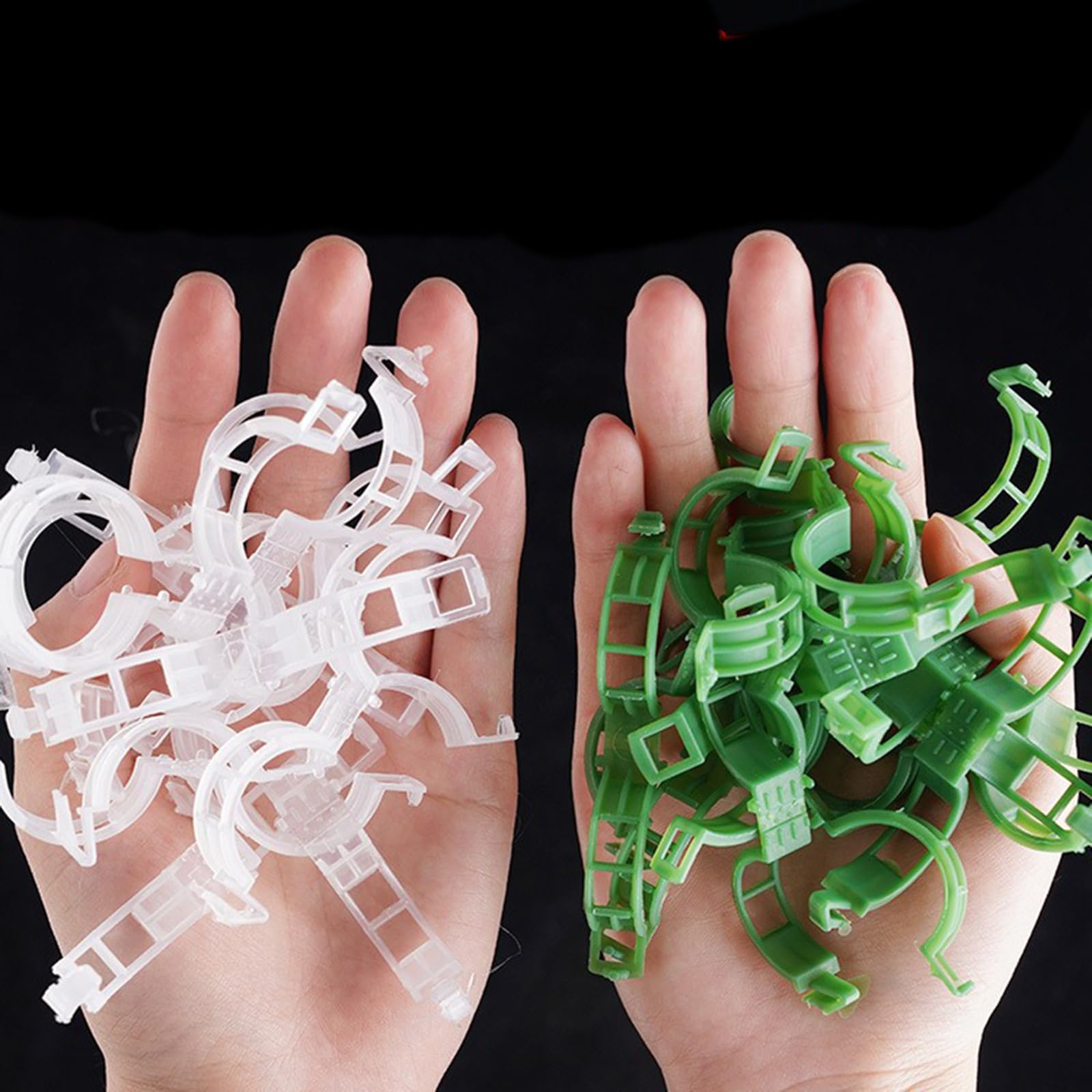 100個のトマトトレリスクリップ、庭野菜つるクリップ、つる野菜がより健康で直立に成長するための植物..