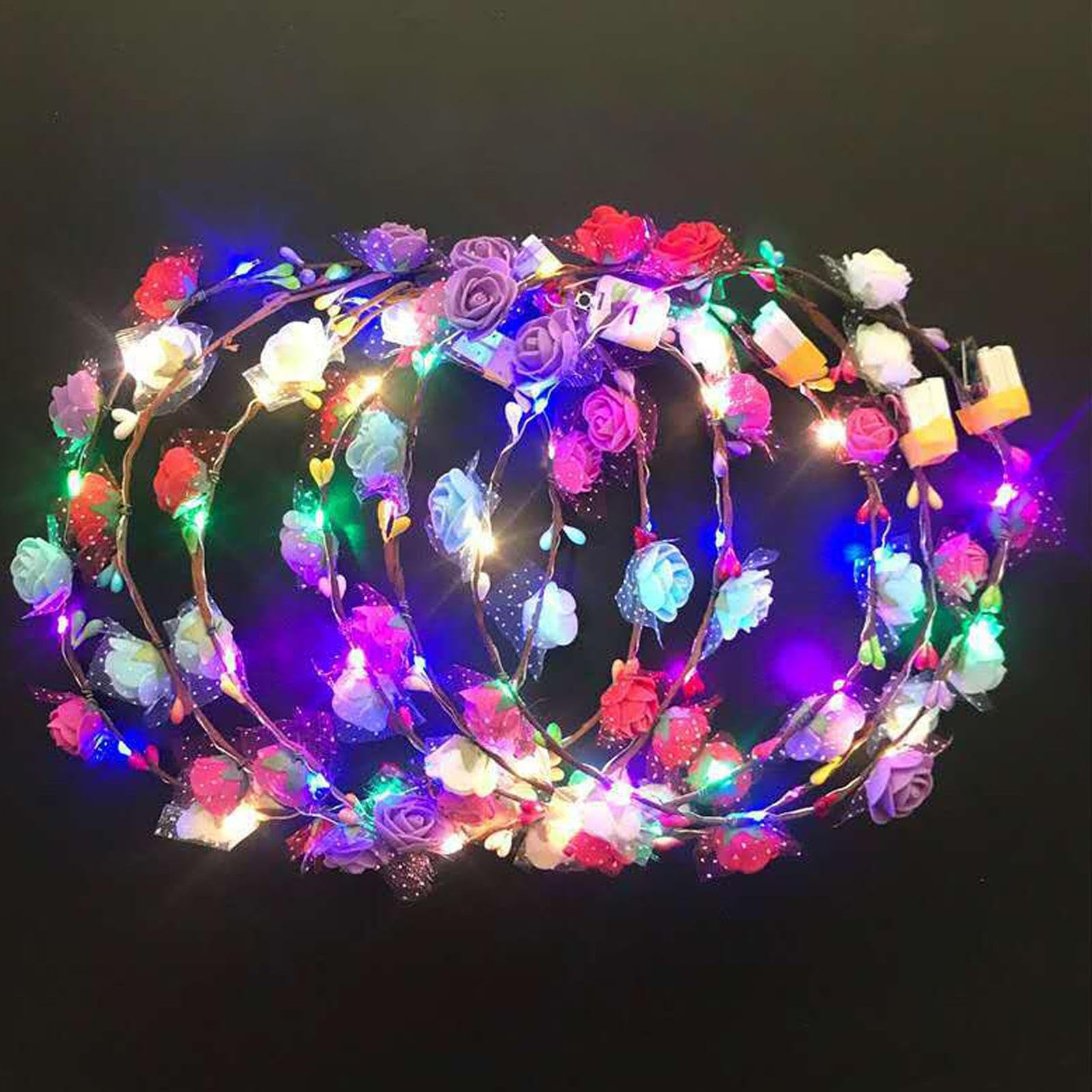 ライトアップフラワーカrown | 光るヘッドバンド リース | 10個入りモダンなガーランドヘアアクセサリー誕生日結婚式ビーチパーティー用