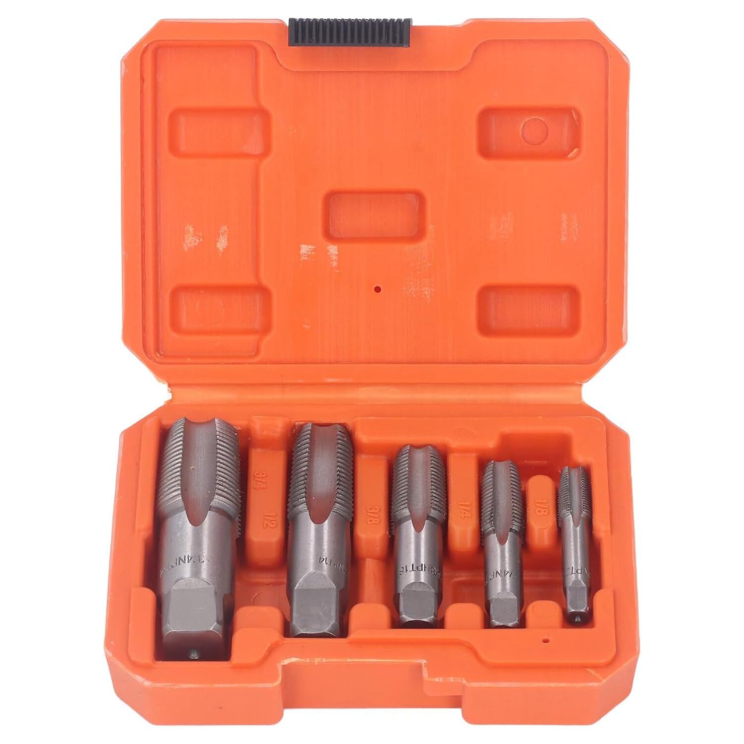 5PCS NPT パイプタップセット、3/4 1/2 3/8 1/4 1/8 インチ炭素鋼ねじ切り配管 NPT タップセット、収納ケース付き、正確なねじ用のねじ切り配管タップセット、各種配管工
