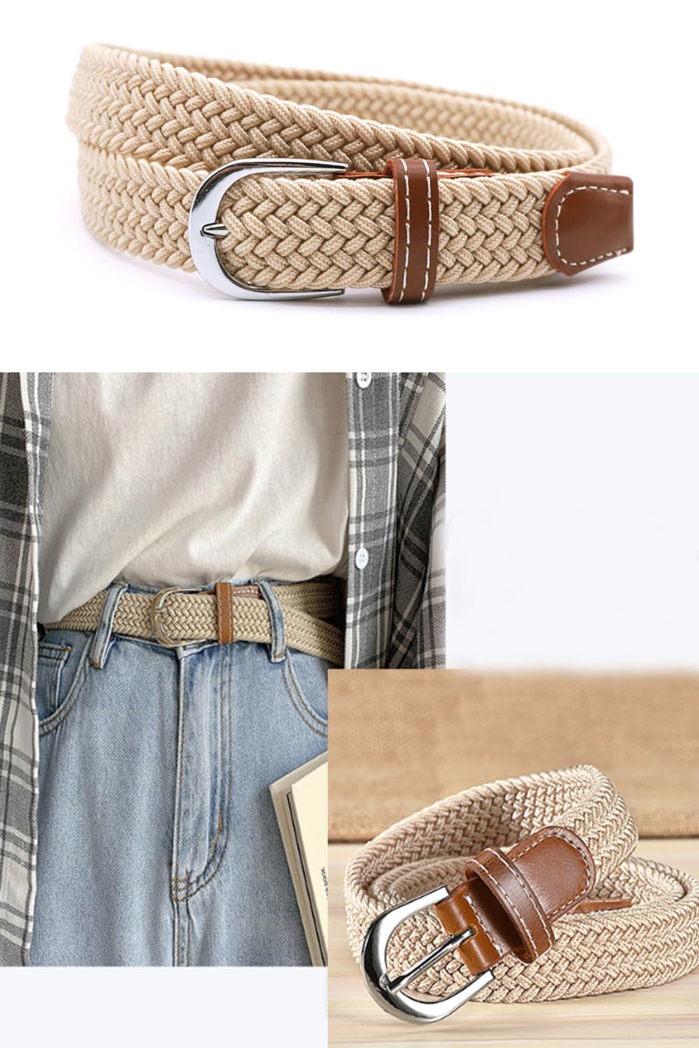 ベルト レディース フリーザイスベルト 細ベルト レディースベルト 編み込みベルト 調整しやすい 伸縮..
