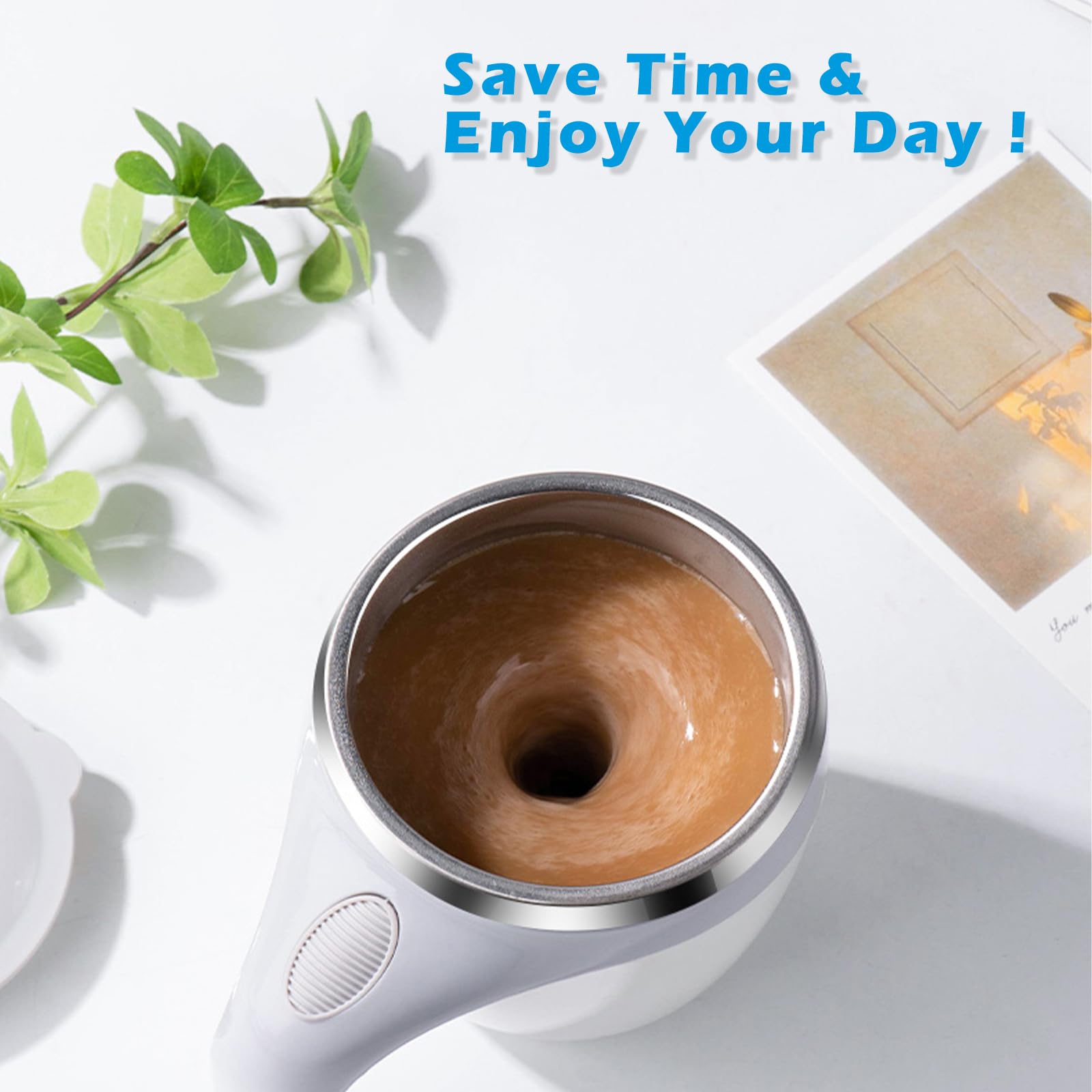 自助搅拌杯 自动磁电咖啡杯 旋转可爱搅拌杯塔西 办公室/厨房/旅行/家用咖啡/红茶/热巧克力/牛奶-450/15盎司(粉色)(3)