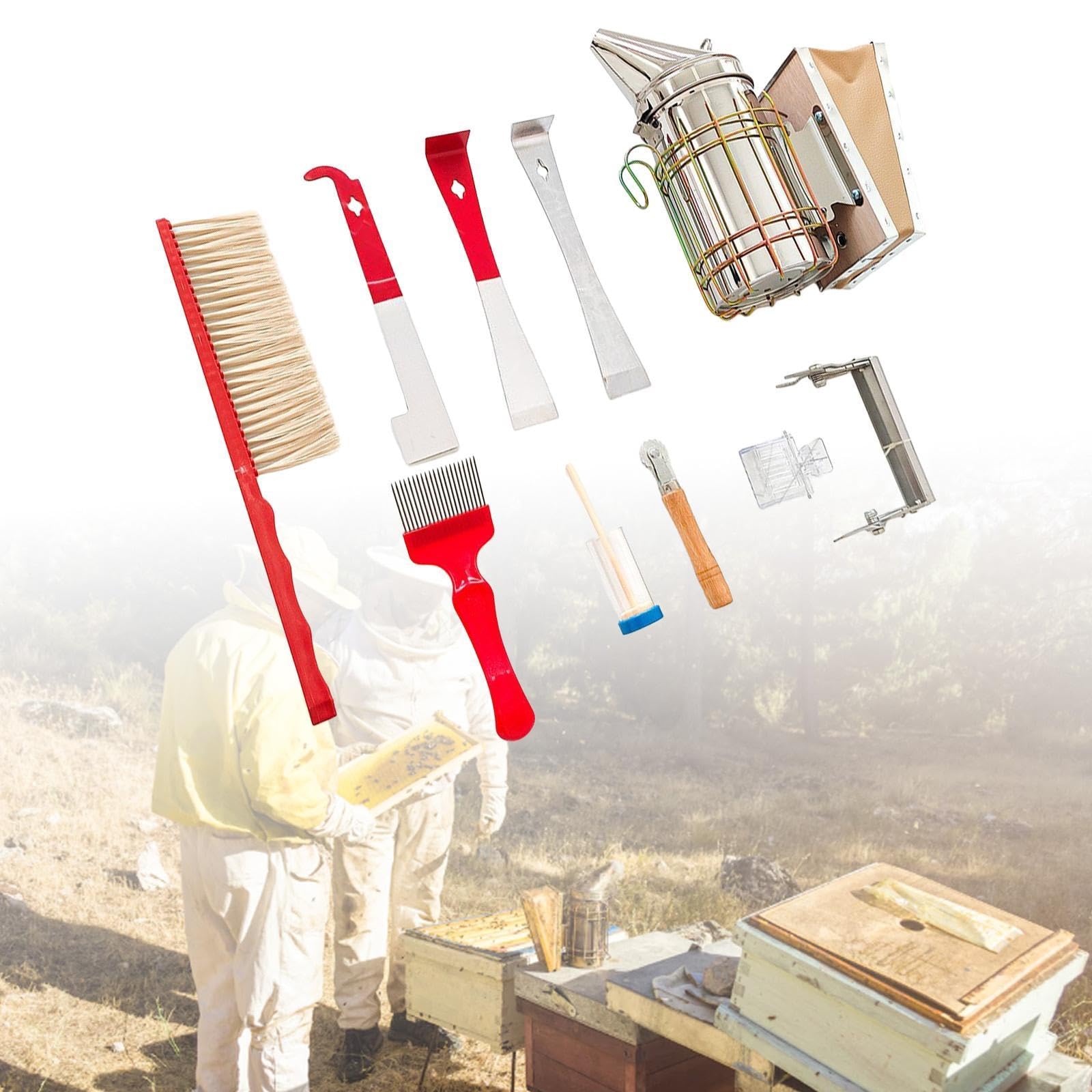 10 個 養蜂家ツールキット 蜂の燻製器 蓋開けフォーク 便利な蜂のフレームリフター 裏庭用養蜂スタータ..