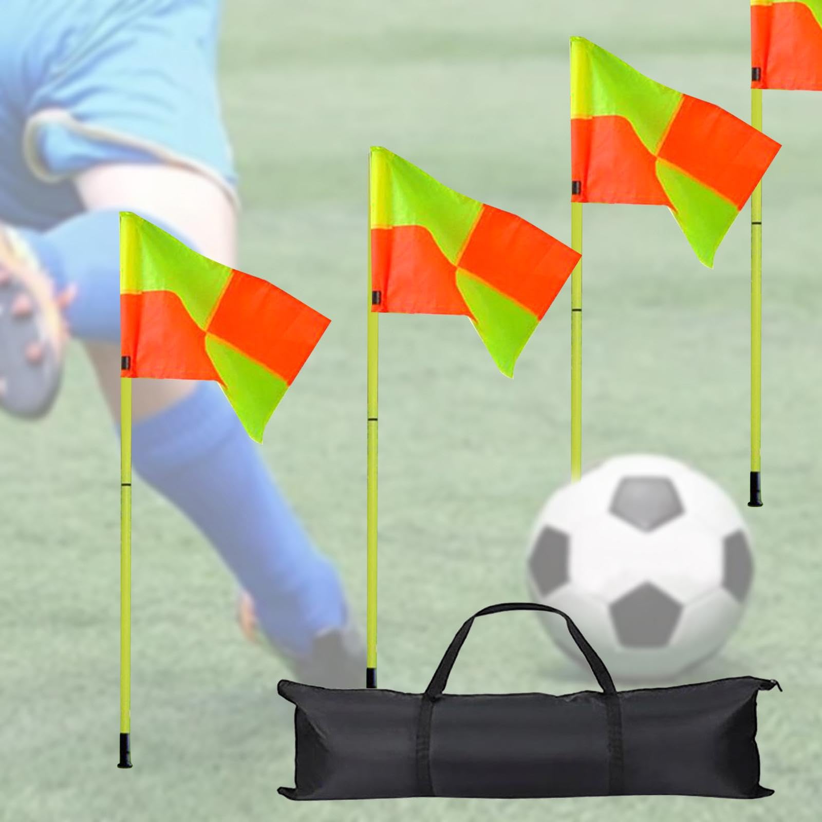 サッカーコーナーフラッグ 4個セット サッカーフィールドコーナーフラッグアクセサリー 明るい色 サッ..