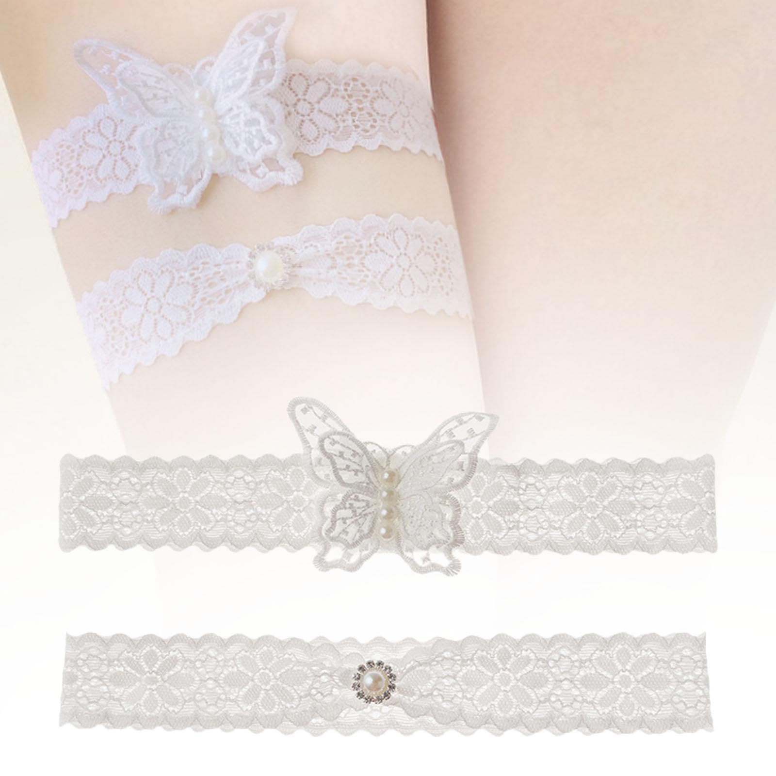 [] 花嫁用ウェディングガーター、太ももリング、快適なレースレッグガーター、ビーズ付き、宴会、女、..