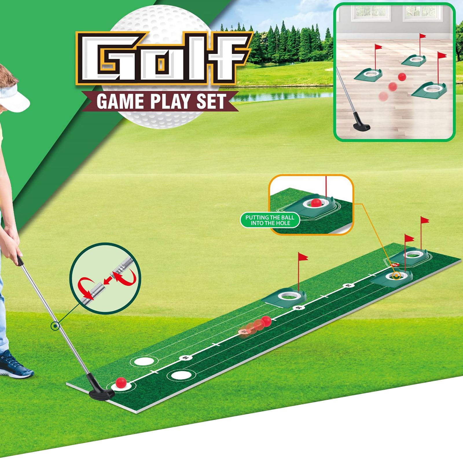 ゴルフ おもちゃ 子供 ゴルフセット インタラクティブプレイマット 室内ゲーム ゴルフ練習 屋外 スポーツトイ ミニゴルフトレーナー 親子 家庭用 ファミリースポーツ スポーツゲーム スポーツ用品 子供向け 男の子 女の子 誕生日 ギフト 玩具