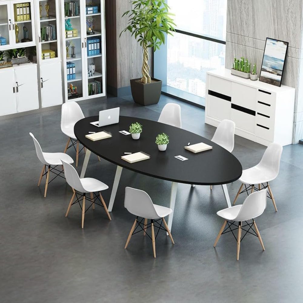 会議用テーブル ミーティング 楕円形 会議 シンプル 椅子 オフィスデスク 台形フレーム 商談 受付 小型..