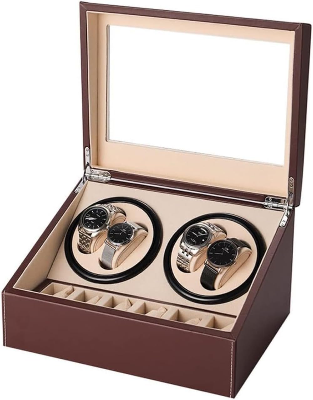 ワインディングマシーン 4本巻き上げ 6本収納 腕時計自動巻き上げ機 ウォッチワインダー 高級時計ケー..