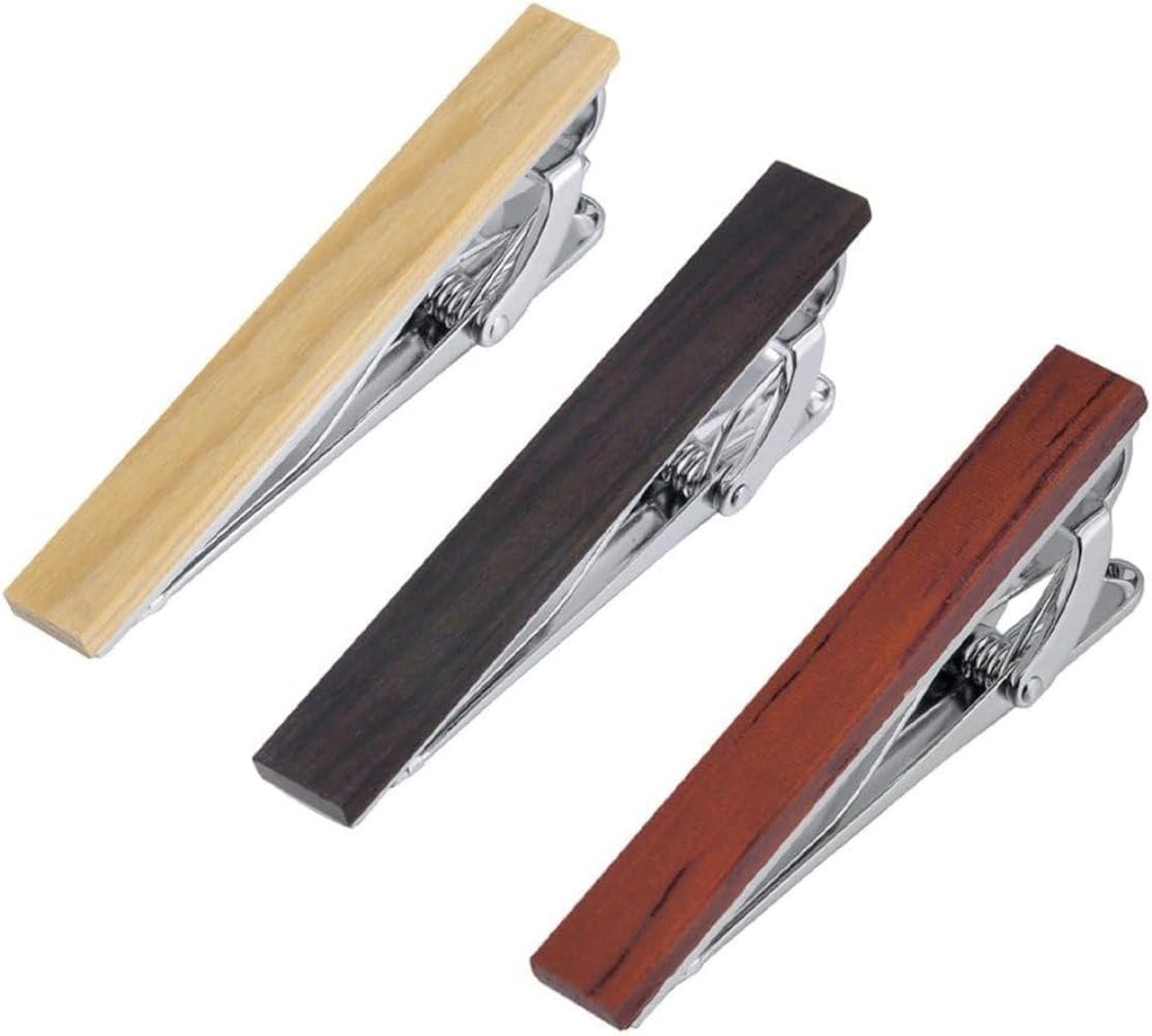 木製ネクタイクリップ ネクタイクリップ 木製ネクタイピン 男性用ナチュラル タイバー ファッション ネクタイスライド 結婚記念日 ビジネス用 ギフト 3個 [並行輸入品]