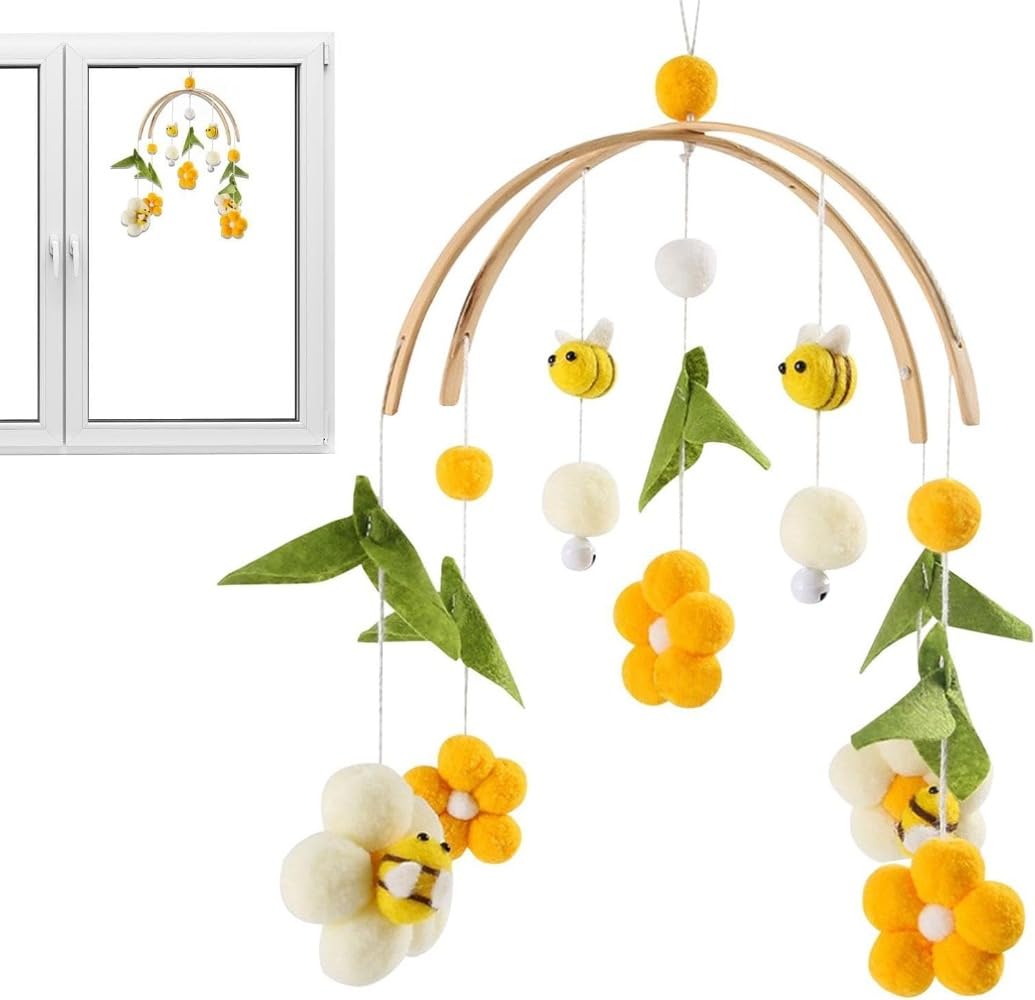 ベッドメリー モビール ベビー メリー 木製メリー 手作りベッドメリー 壁飾り 風鈴 ゆらゆら 柔らかい 吊り下げ式 手巻き ベビー メリー 木製 モービル 回転でき 赤ちゃん おもちゃ 回転子供用ベッドメリーハンドメイドベビーベッド飾り