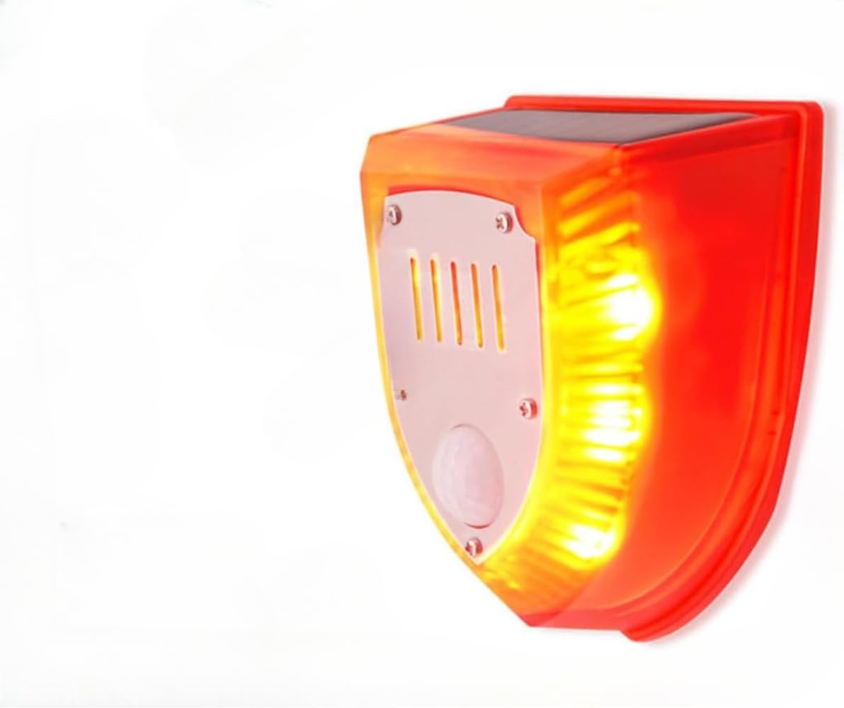 ソーラーセキュリティライトアラーム 129dB 警告 大音量 ソーラーストロボライト ガンショット音と犬の..