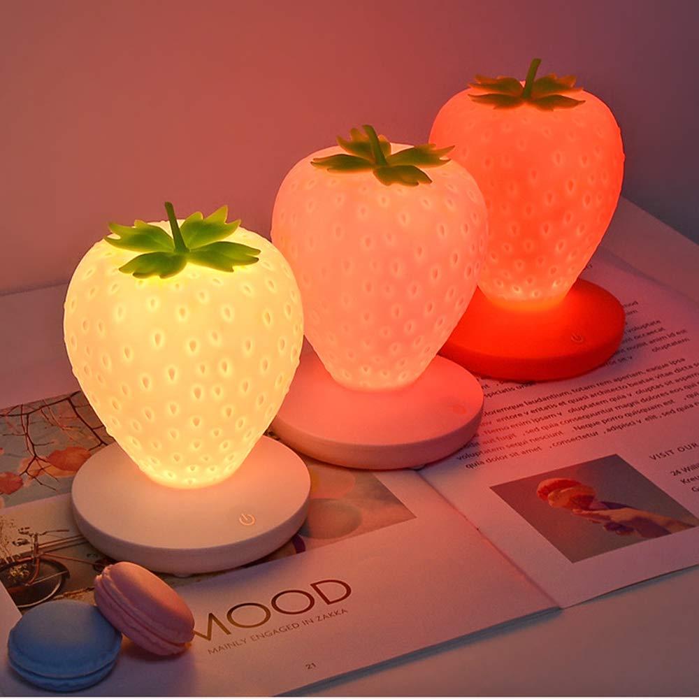 ナイトライト ベッドライト LEDライト ベッド サイドランプ テーブルランプ USB充電 いちご型 タッチ式 夜間ライト シリコン素材 授乳/オムツ替え用 明るさ三段階調整 省エネ癒しグッズ 可愛い (White)