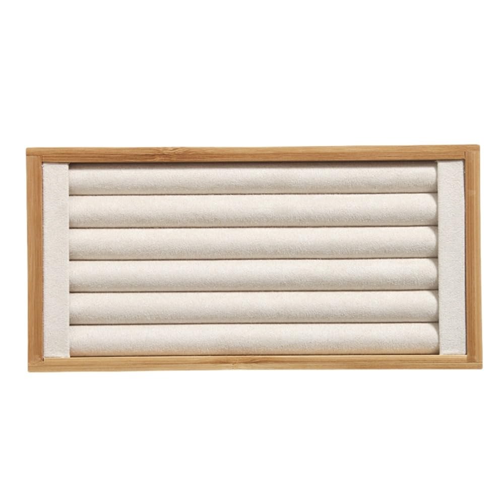 リングトレイ 竹製 積み重ね可能 収納ジュエリートレイ ディスプレイキャビネット ディスプレイ収納ボックス リング用 ベージュ (2個) (グレー)