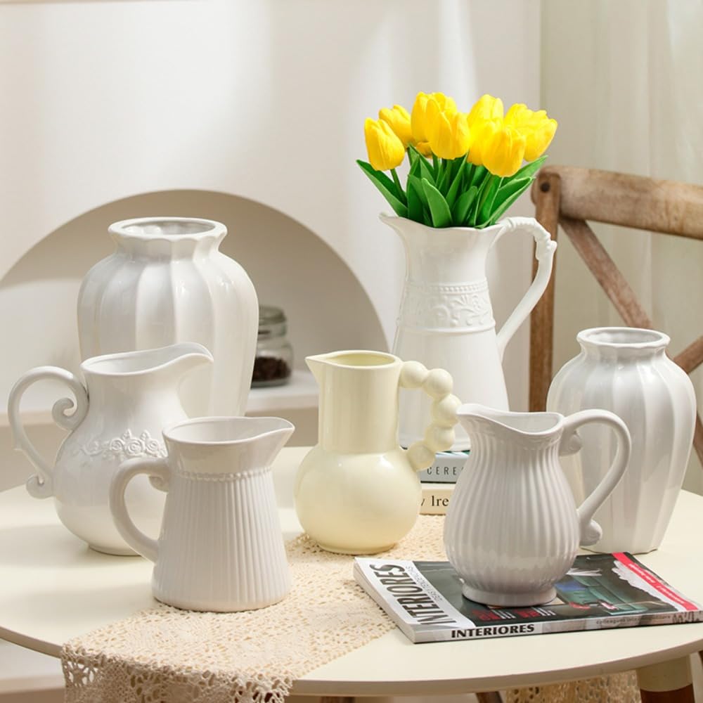 花瓶の装飾品リビングルームフラワーアレンジメントセラミックミルクポットレトロヨーロピアンスタイル..