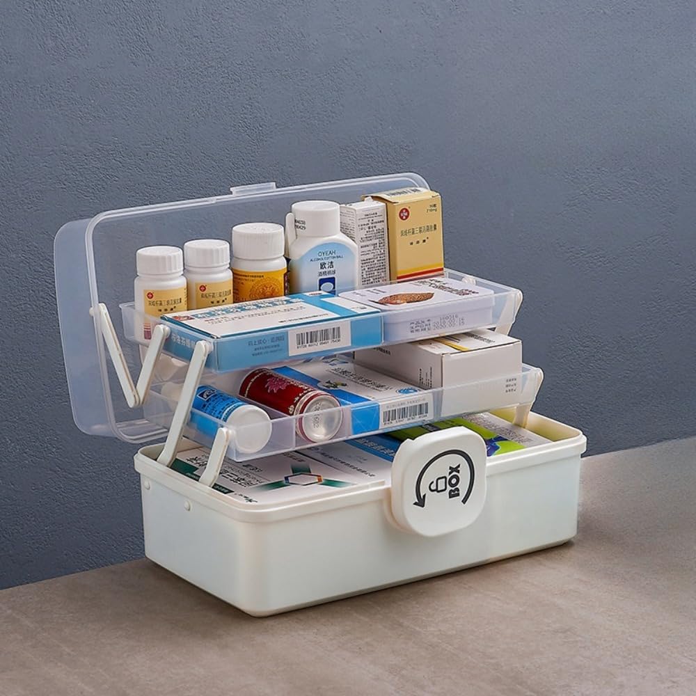 救急箱 薬セット おしゃれ 大容量 かわいい 3層式 折りたたみ 薬収納 薬箱 応急処置キット 応急処置キット 薬箱 道具箱 道具箱 裁縫セット おもちゃ箱 釣り具保存箱、付属品箱(白) (ホワイト,XL)