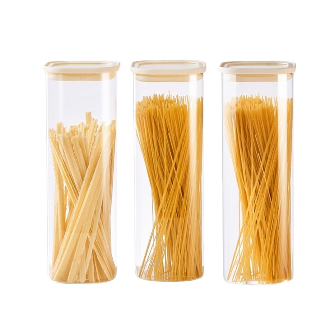麺類保存箱、穀物麺類保存ボトル、食品グレードのガラス密封瓶、お茶乾物パスタ保存シリンダー (500ML..