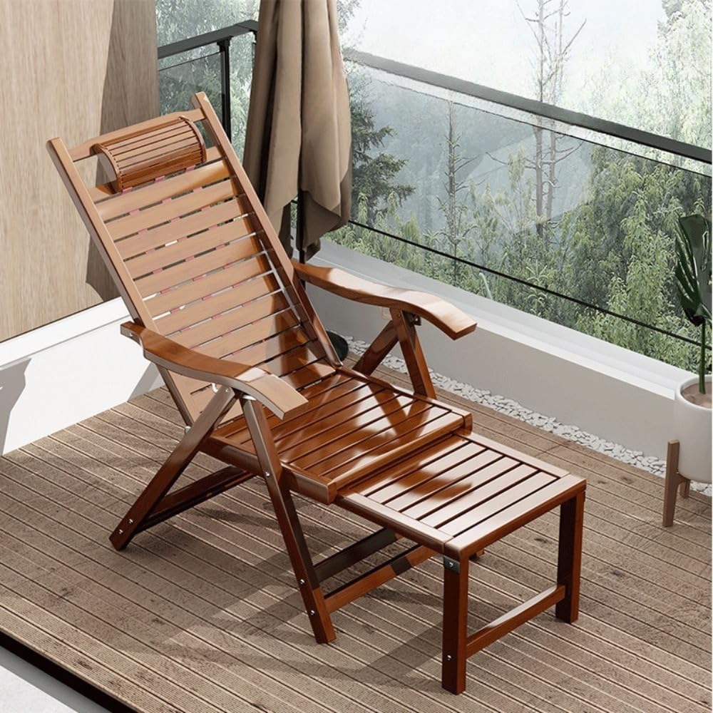 折りたたみ椅子リクライニングチェア家庭用高齢者用背もたれ夏用昔ながらのランチ休憩用竹製椅子バルコニー用レジャーチェアクールチェア (木の色)