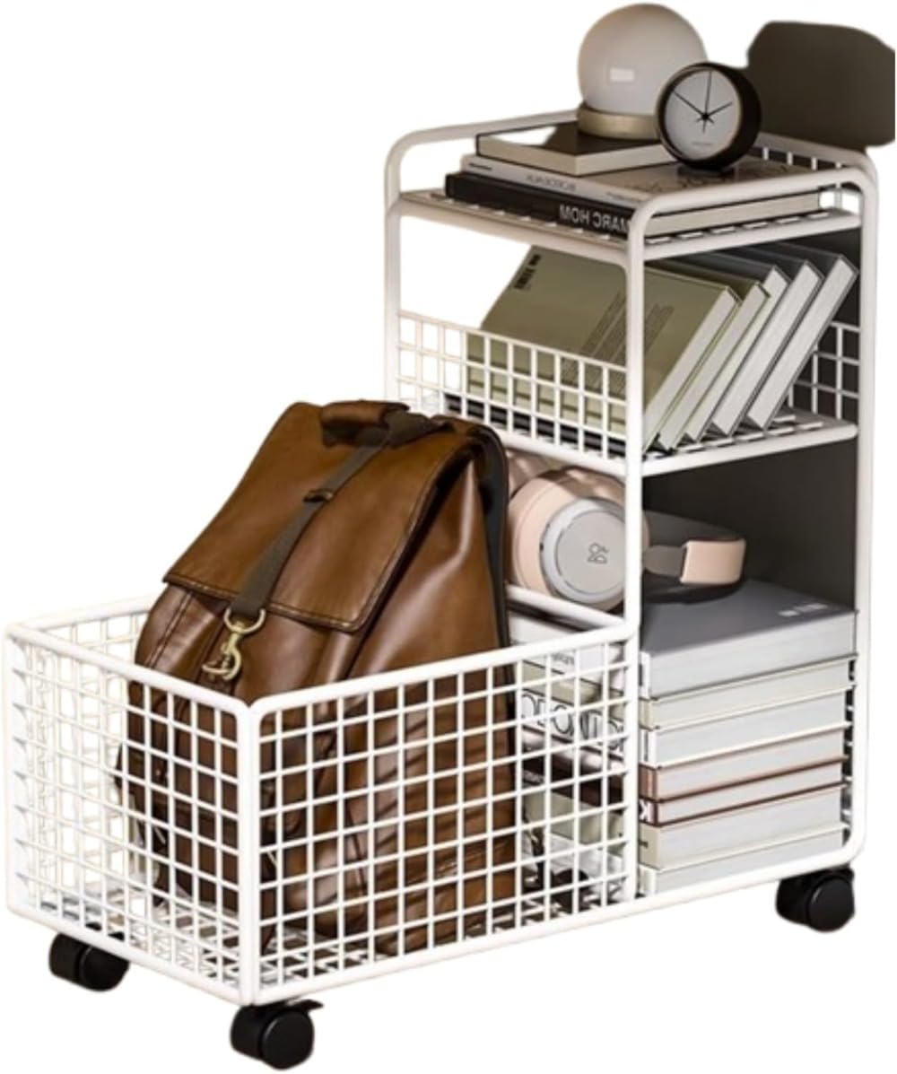 デスク下棚本棚モバイル収納キャビネット床置きキャスター付きデスク下バックパック本収納ラック多層ト..