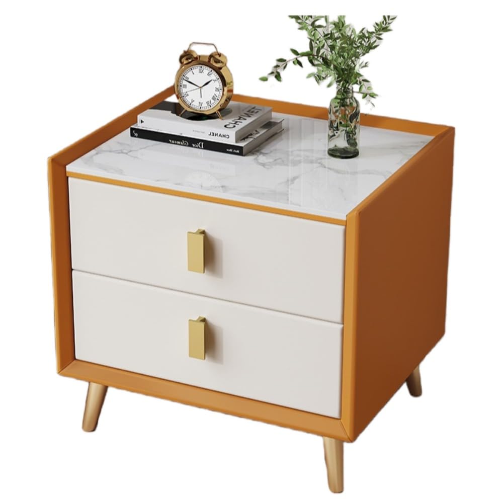 イタリアのミニマリストな岩石板のベッドサイドテーブル、シンプルでモダンなライト高級高級寝室のベッドサイドキャビネット収納ロッカー (ライトグレー)(3)