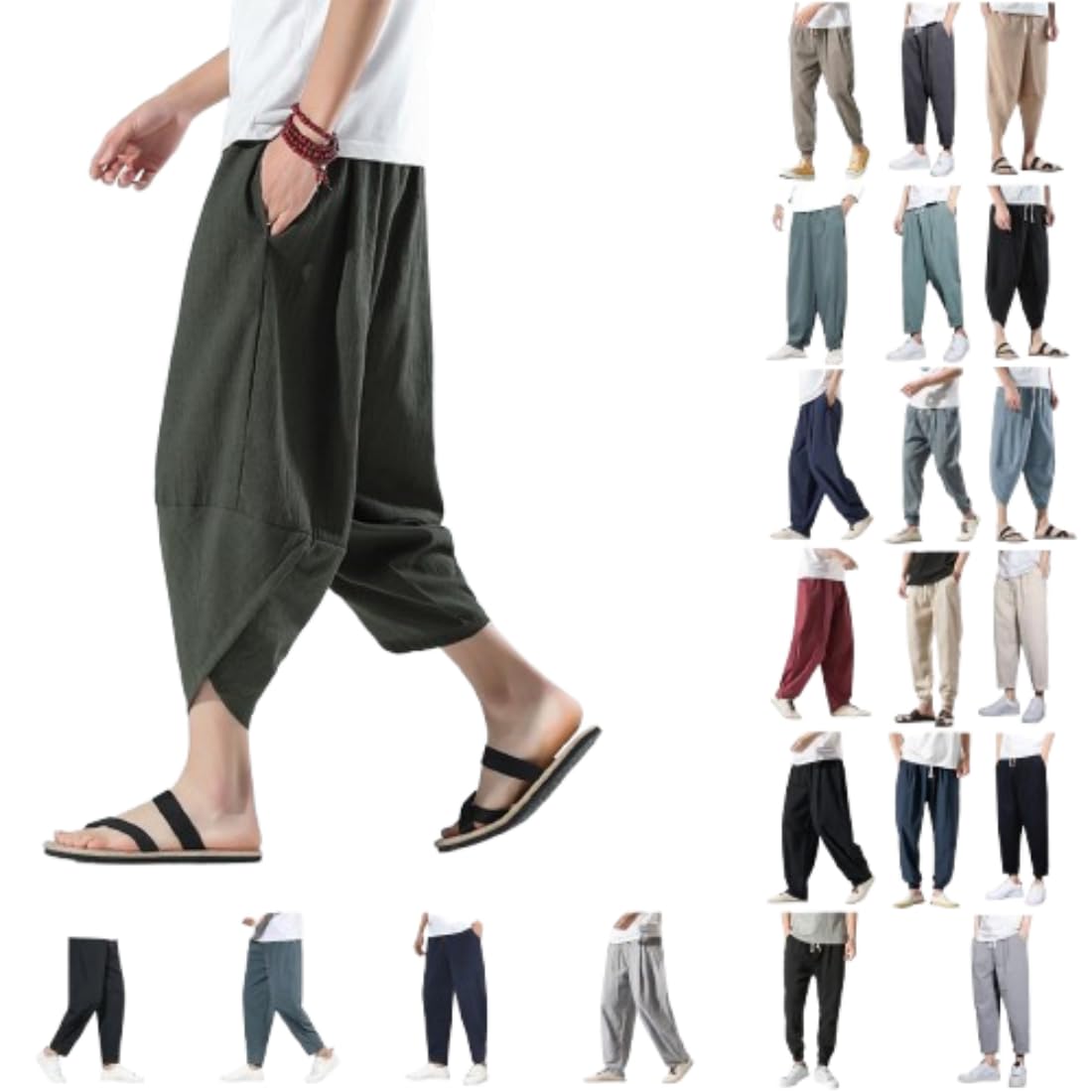 メンズ ランタンパンツ薄手 ゆったり レトロ カジュアル ハーレム クロップドパンツ ズボン 大きいサイズ 接触冷感 麻 ボトムス 無地 軽量 涼しい 速乾 薄手 通気性 人気 イージーぱんつ 日常着 春 夏 秋