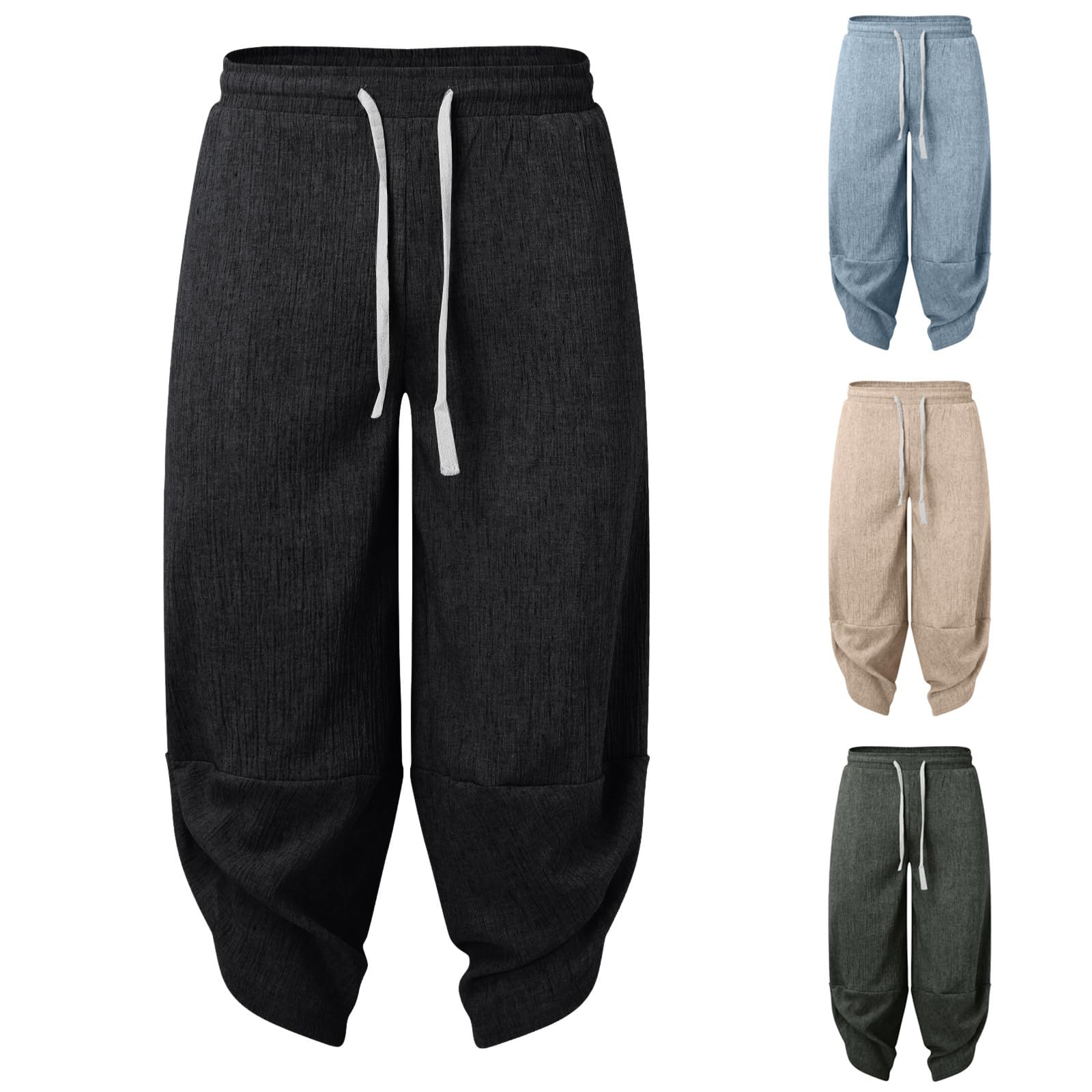 メンズ ワイドパンツ 和風 リネン風 ルーズフィット カジュアル 中崋風 7分丈 大きいサイズ おしゃれ 涼しい ロングパンツ ズボン 無地 ポケット付き 春夏秋