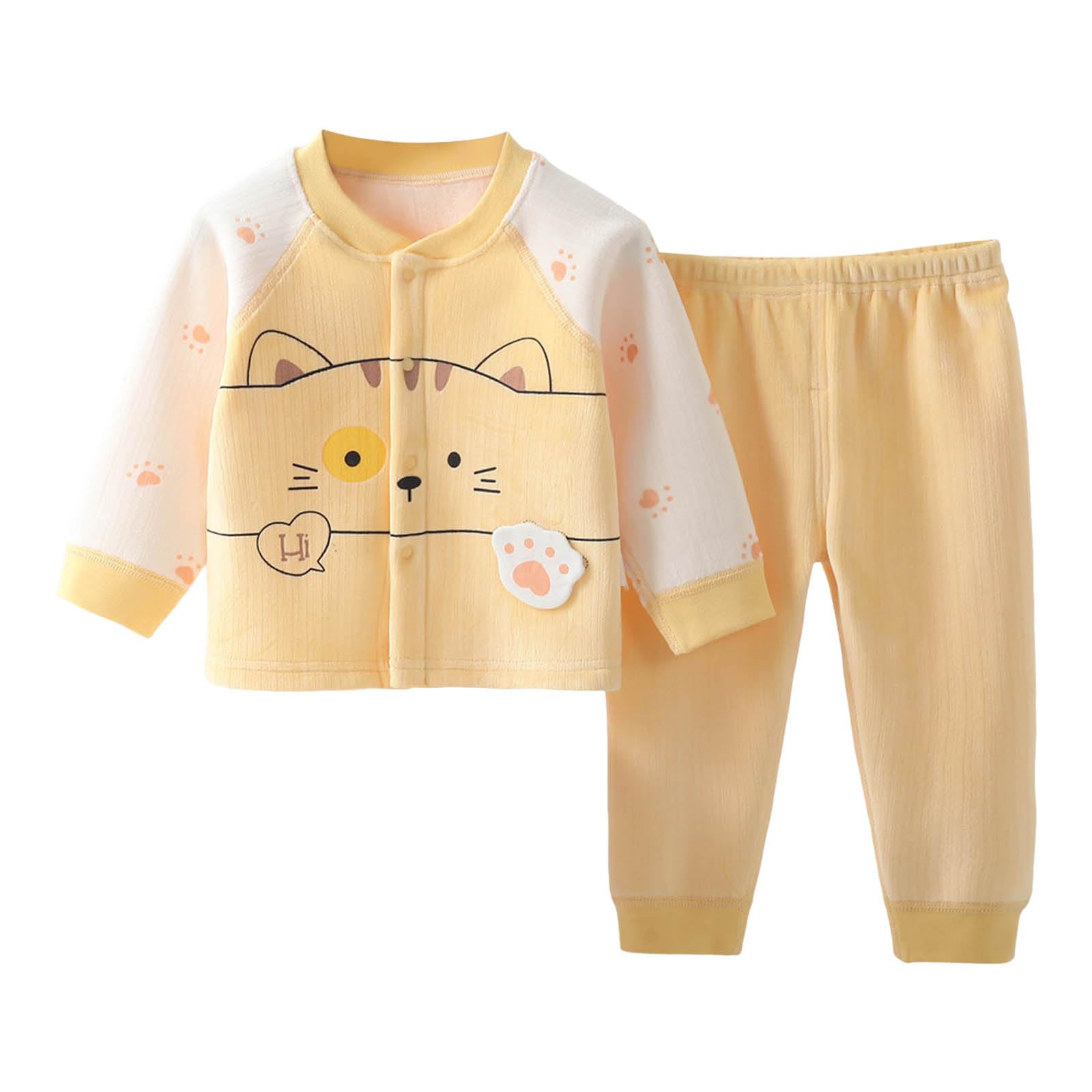 ベビー パジャマ 長袖 長ズボン 新生児服 2点セット 前開き ボタン 綿 上下セット 可愛い 防寒 保温 暖かい かわいい キッズ 女の子 男の子 ルームウェア 赤ちゃん 寝巻き 子供 部屋着 パじゃま 出産お祝い 春秋冬