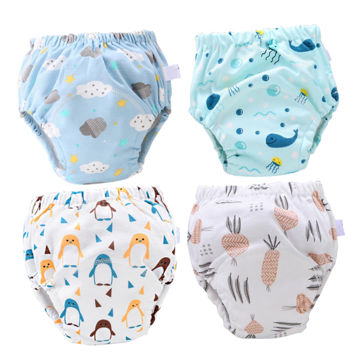 [] トレーニングパンツ 4個セット 綿100% – 再利用可能 調整式ラッチ 洗濯OK 旅行に便利