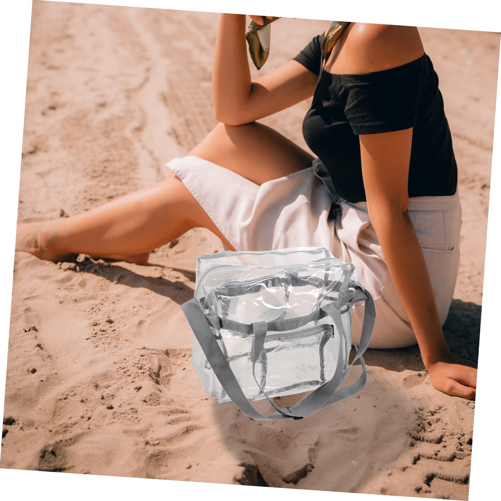 [] 1ピース ルダーバッグ ストラップ付き大容量トート – 洗面用具収納に最適、ビーチや旅行に便利なPVCポーチ(3)