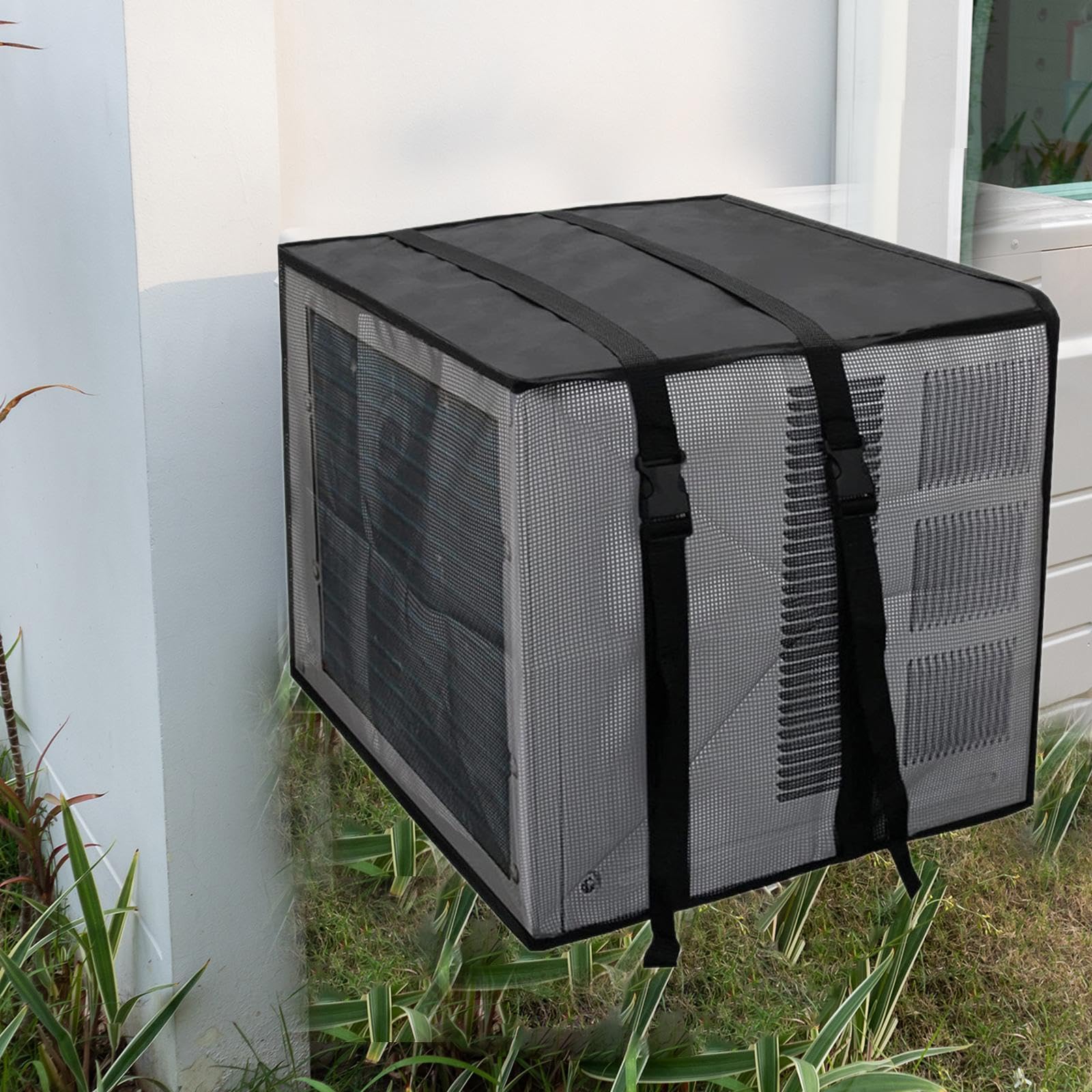 窓用エアコンカバー オックスフォード布 PVCメッシュ 53cm×41cm×38cm 防塵 調節可能ストラップ付き (65cm×52cm×46cm)