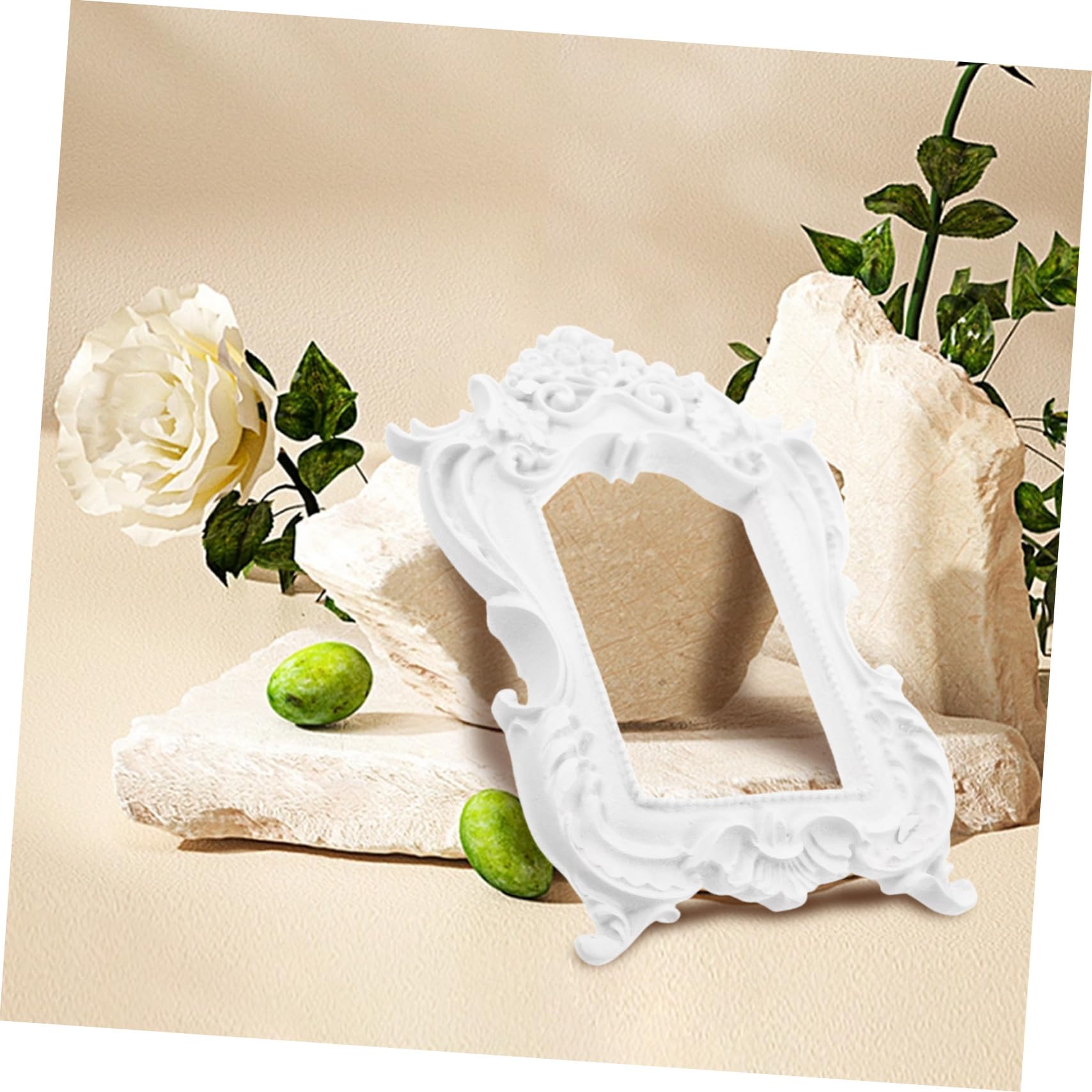 写真フレーム 2個セット ホワイト樹脂 – ヴィンテージ風装飾用ミニフレーム 撮影小道具やジュエリーディスプレイに最適(3)