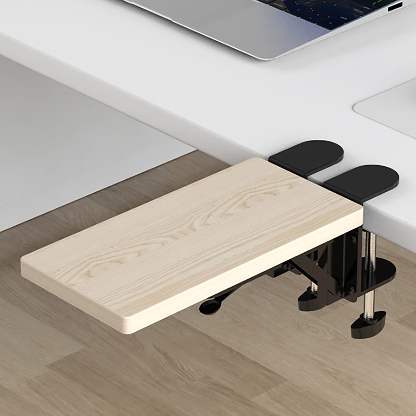 延長キーボードトレイ アームレスト付き デスク拡張ボード 折りたたみ式 金属製 ホワイト