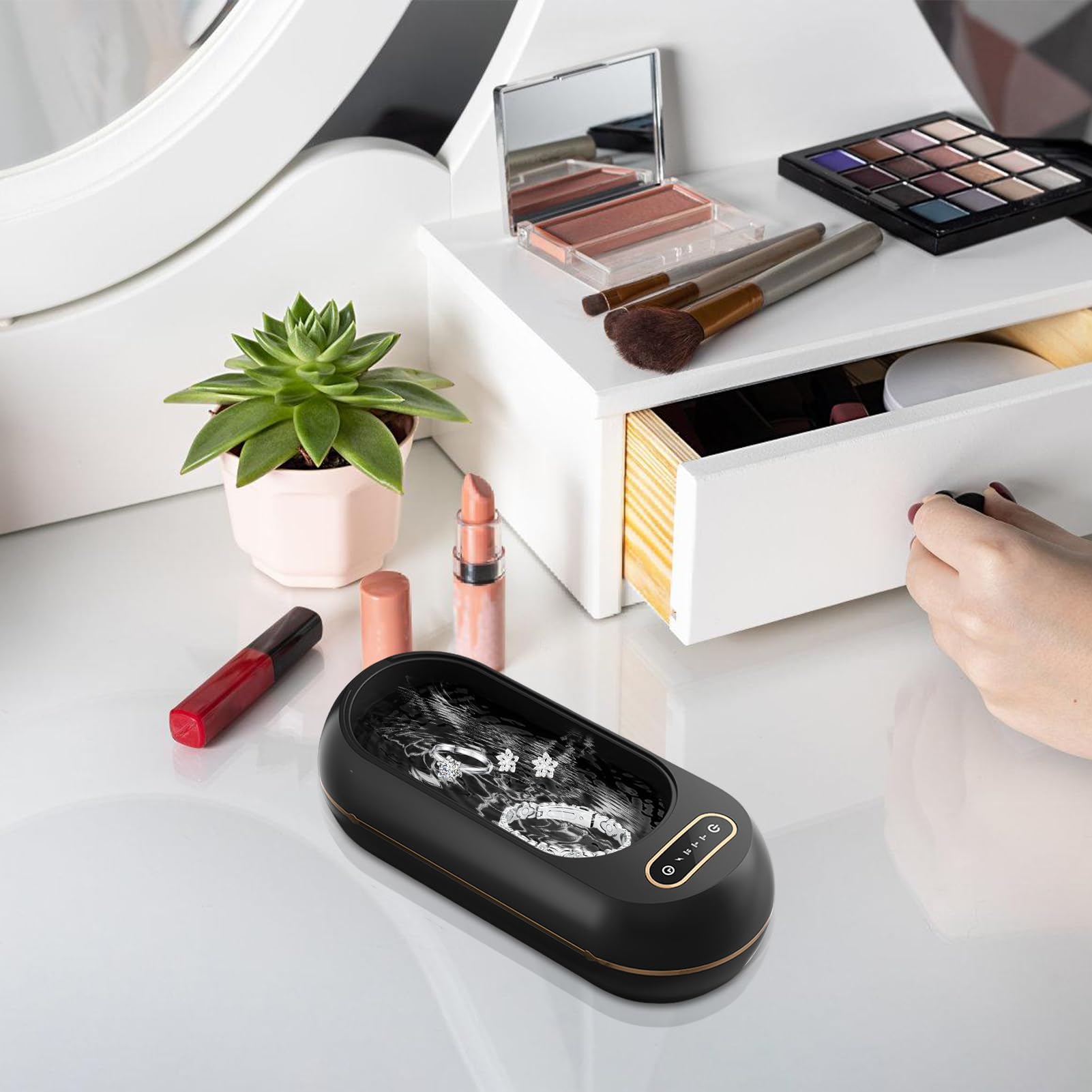 超音波洗浄機 静音設計 タイマー付き 自動洗浄装置 デンチャー指輪腕時計イヤリング対応 家庭用小型白