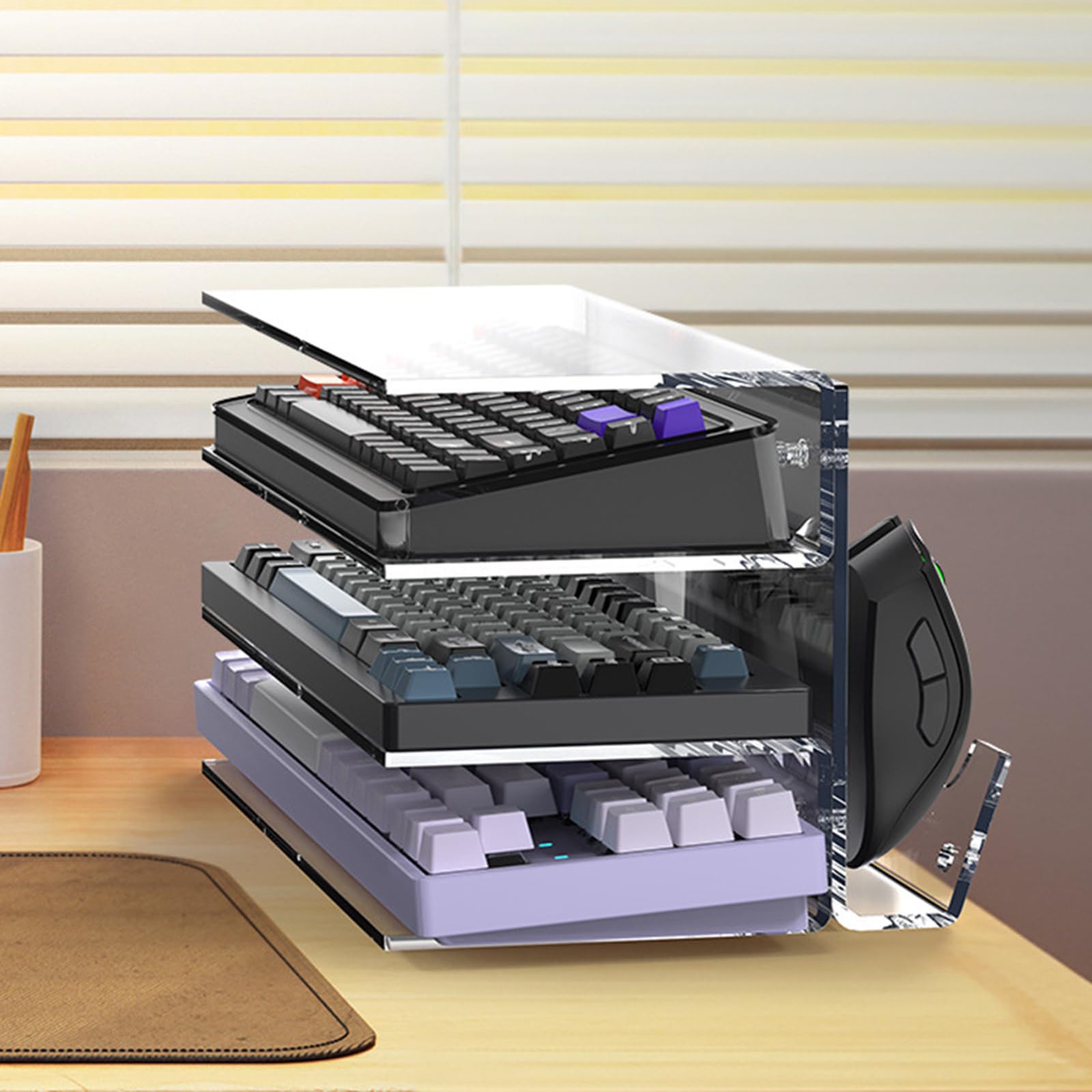 アクリルキーボードスタンド マウス収納ラック 収納 キーボードトレイ ディスプレイスタンド机上 キー..