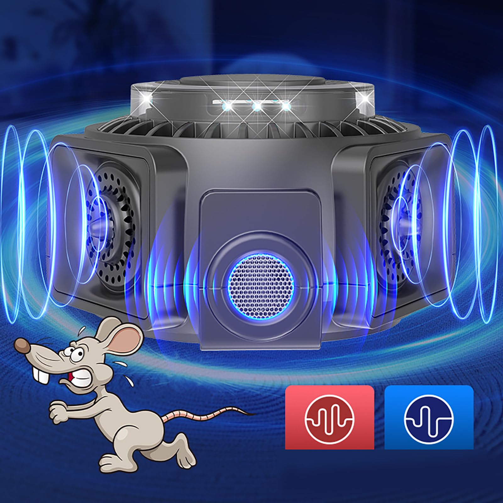ネズミ 駆除 超音波 360度死角がない伝播 4つのスピーカー 害虫防除 強力 静音 電磁波 有効範囲300平米..