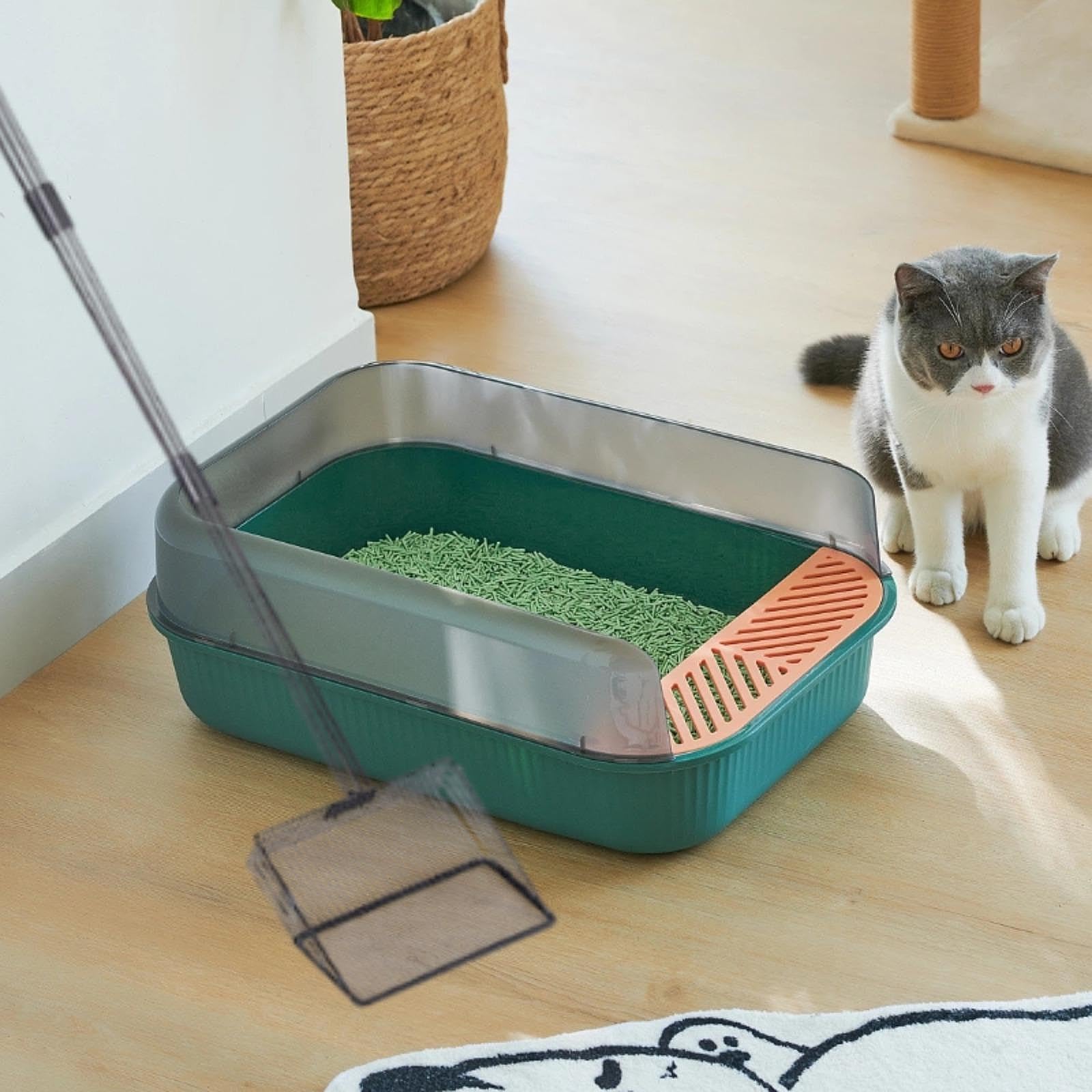 猫用トイレスコップ、ペット用排泄物掃除ツール、便利、伸縮式、多機能、取り外し可能、調節可能なメッ..