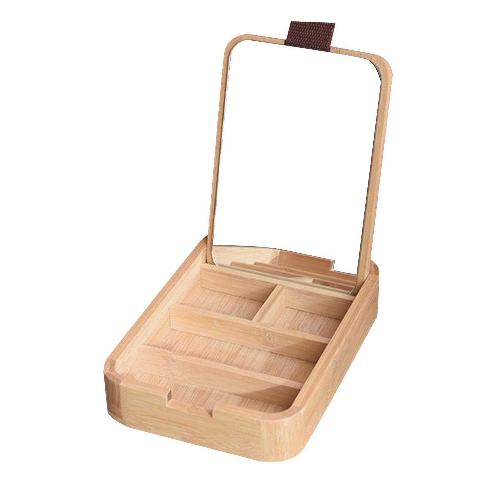 木製ジュエリーボックス ジュエリーケース ミラー付き 実用的 コンパクト 記念品収納オーガナイザー ド..