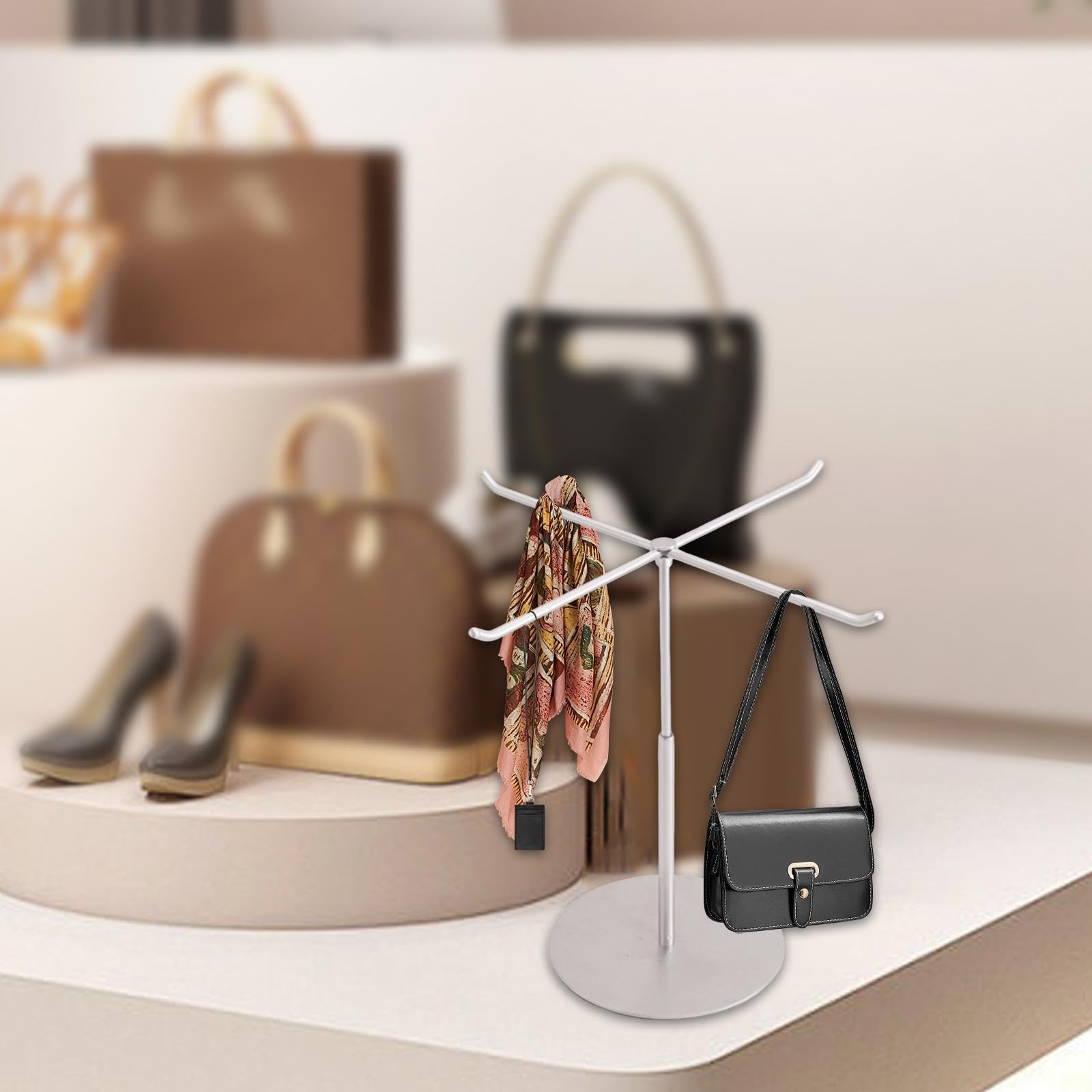 回転式ネックレスホルダー キーチェーン ブレスレットディスプレイ 多目的ペンダントホルダー 高さ調節可能 家庭用カウンタートップ 小売用, 短い